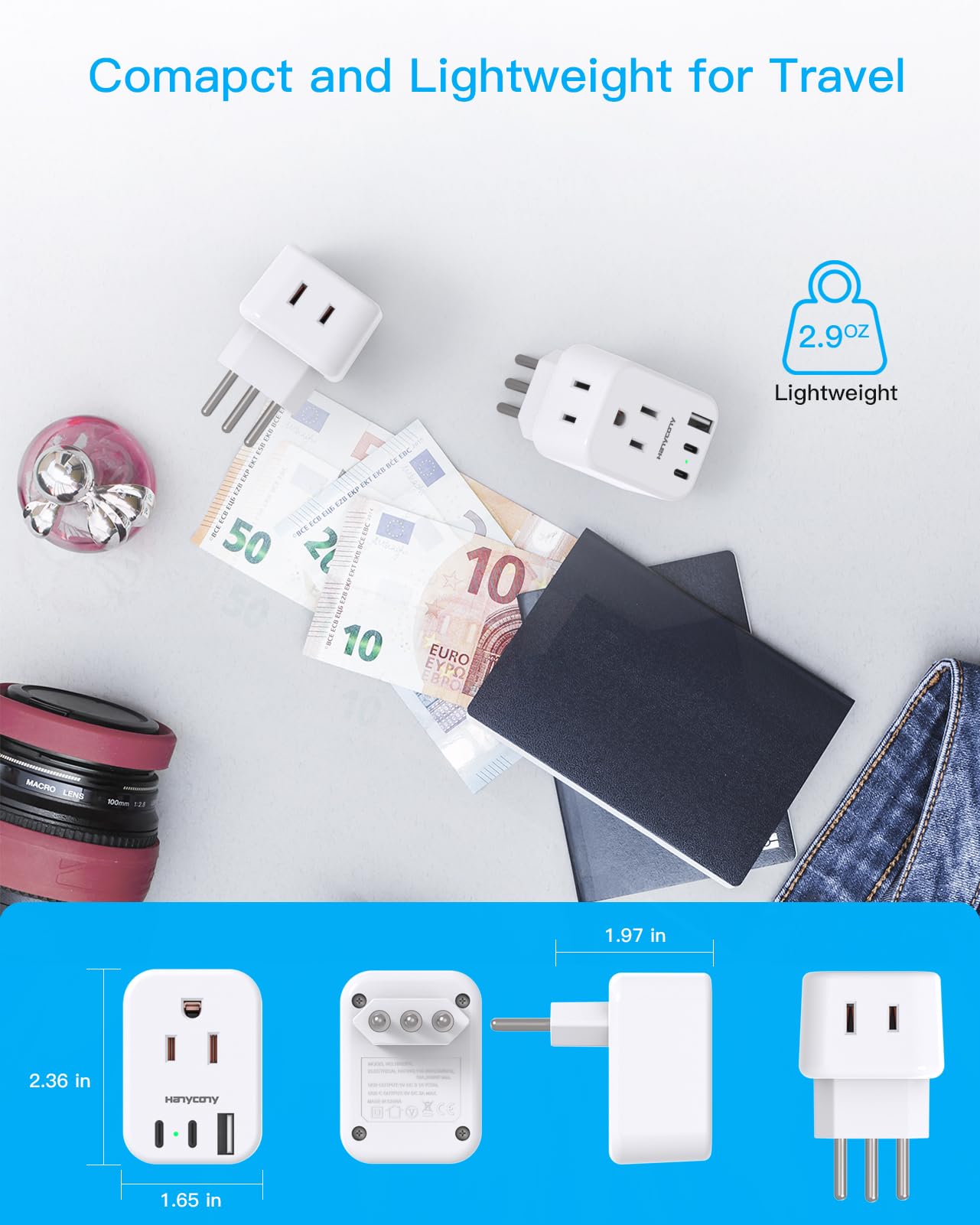 Italy Travel Plug Adapter, Type L Power Plug Adapter With 2 Outlets 3 Usb Ports(2 Usb C) For Us Usa To Italy Rome Uruguay Chile