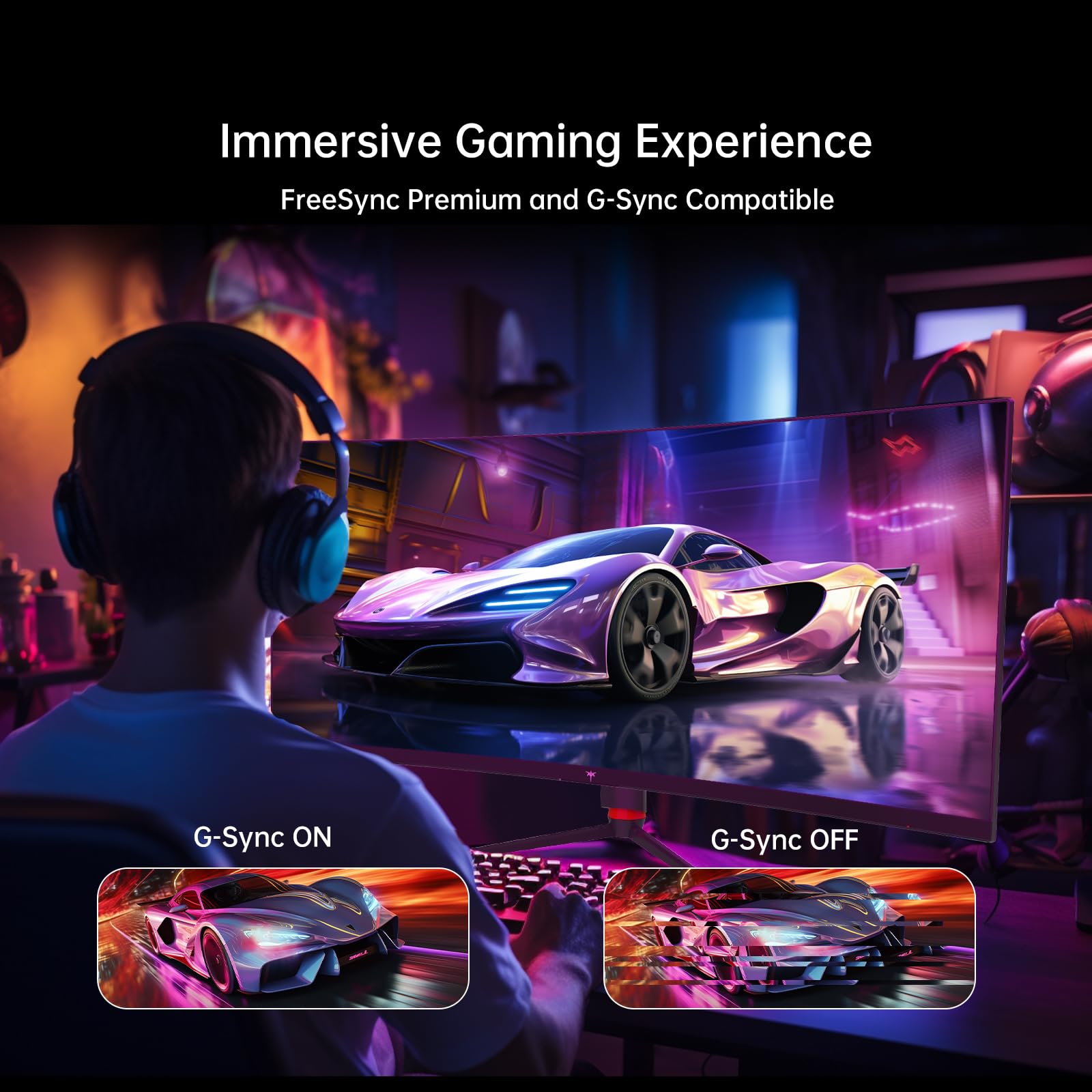 Ktc 34'' Curved Ultrawide Gaming Monitor, 21:9, 3440X1440P 165Hz 1Ms, 1500R Curved Monitor, Freesync G Sync, Picture By Picture,