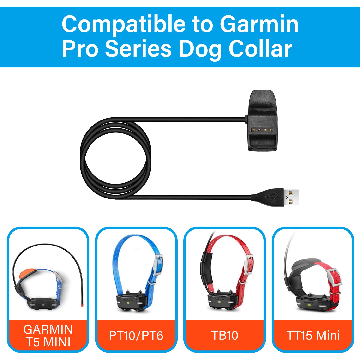 Kelefet Charging Clip Charger For Garmin Tt15Mini T5Mini Tb10 Pt10 Pt6 For Garmin Sport Pro Series 3/4 Inch Collar Strap For Pt