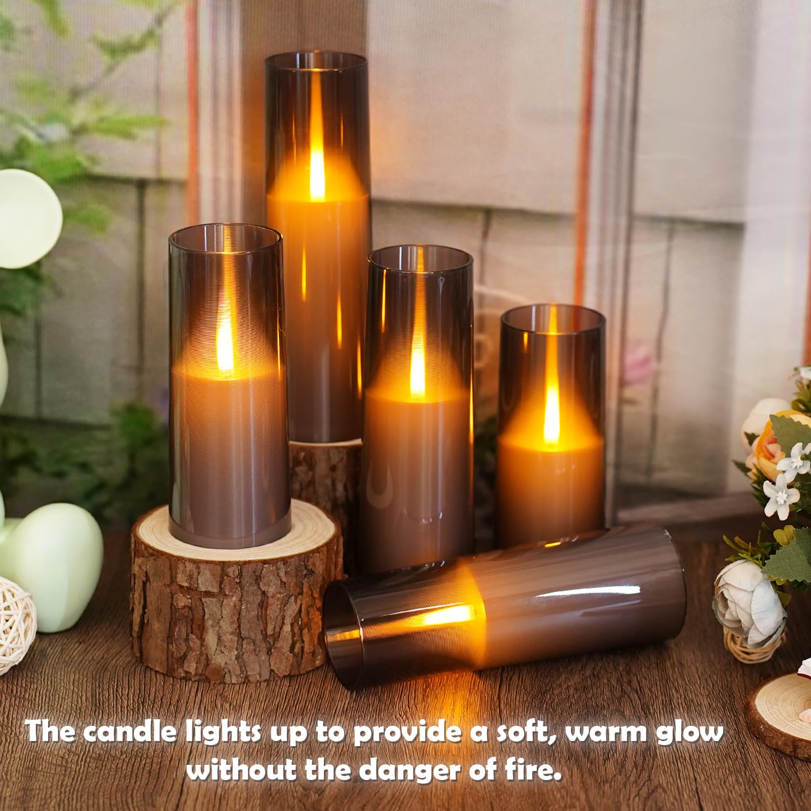 Kakoya Realistic Flickering Flame Electric Pillar Candles, 7Pcs Battery Operated With Remote Timer, Ideal For Home Decor, Christ