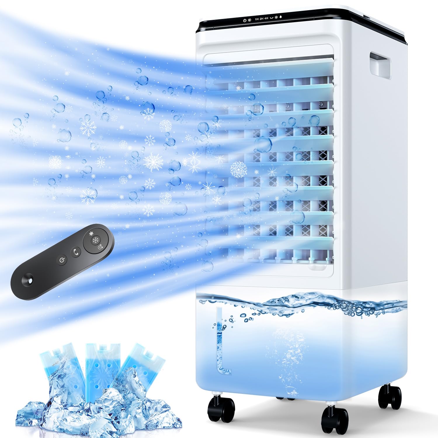 Portable Air Conditioners, Evaporative Air Cooler w/7H Timer for Auto-Off, 4 Modes & 3 Speeds, 1.85-Gal Tank Windowless Air Cond