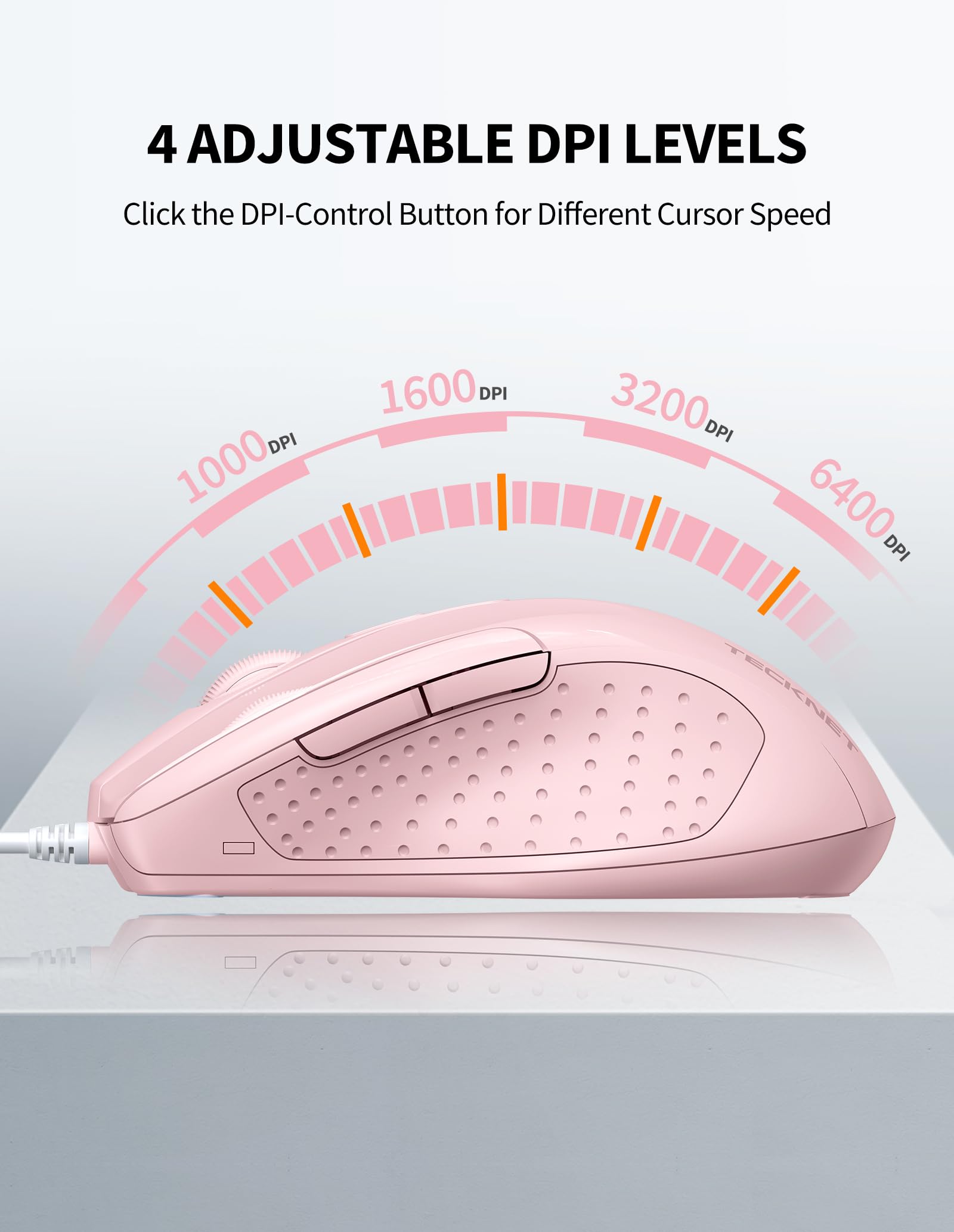 Tecknet Usb Wired Mouse, 6 Button Corded Mouse With 4 Adjustable Dpi, Optical Computer Mouse With Ergonomic Design And 5Ft Cord For Laptop, Chromebook, Pc, Desktop, Mac, Notebook   Pink