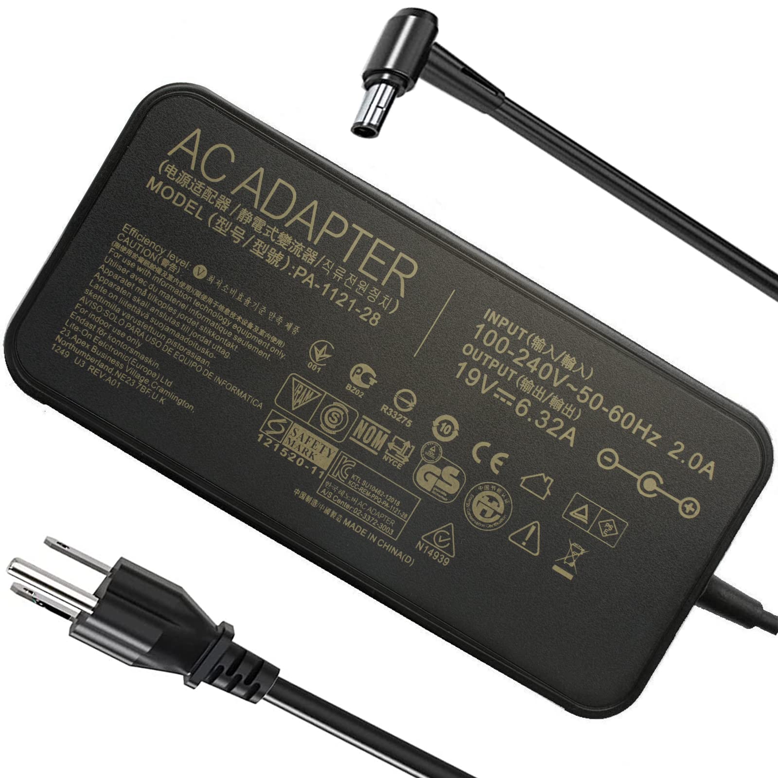 120W 19V 6.32A Power Adapter Pa 1121 28 A15 120P1A Ac Power Charger Compatible Asus Rog Gl502Vt Gl502V Gl502 Gl502Vt Ds71 N750 N500 G50 N53S N55 Gaming Laptop