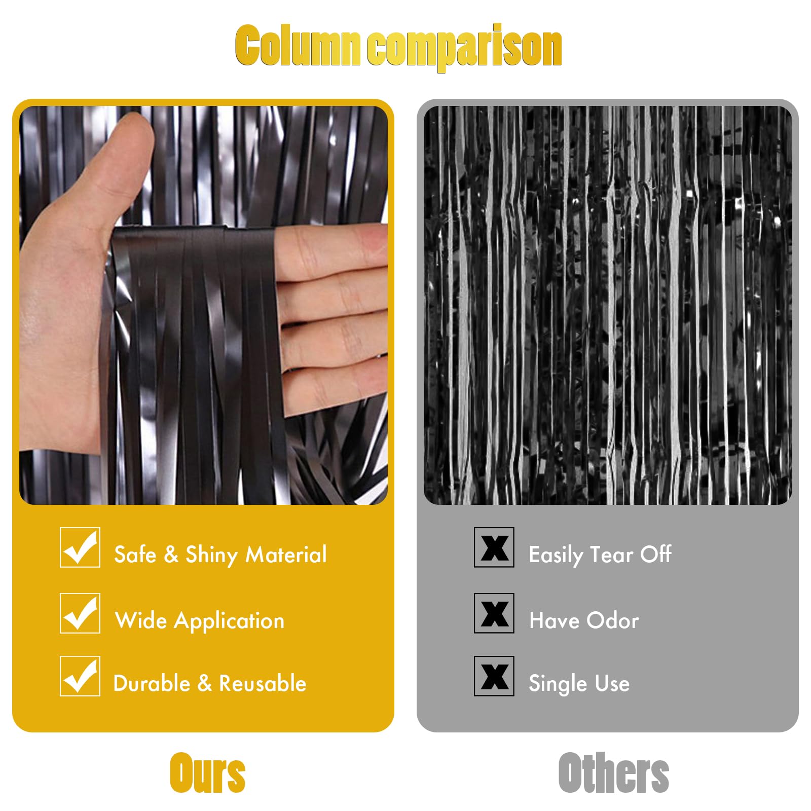 Canrevel 2 Pack 3.3X8.2 Feet Black Foil Fringe Backdrop Curtains, Tinsel Streamers Birthday Party Decorations, Fringe Backdrop F
