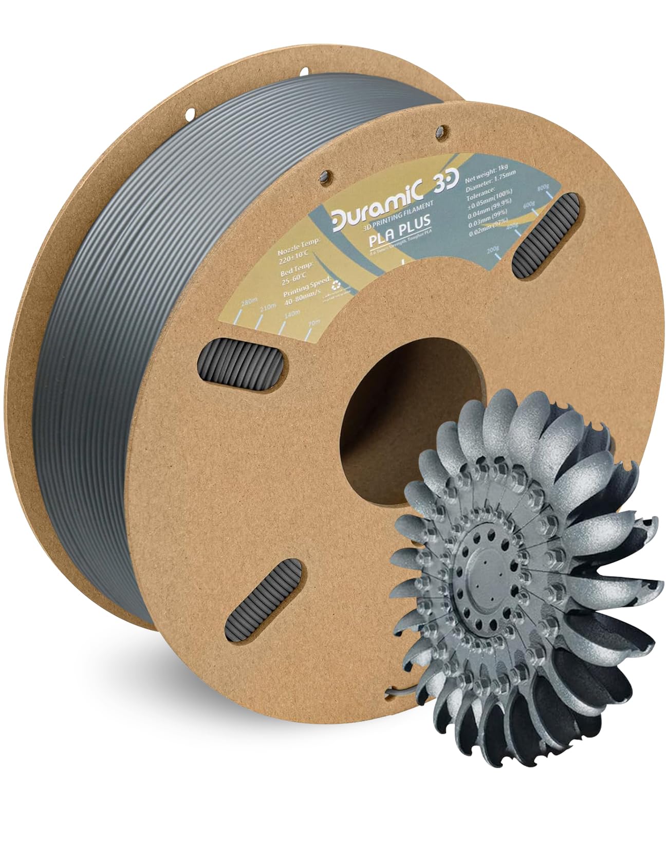 DURAMIC 3D PLA+ Filament 1.75mm 1Kg Silver, PLA Plus Filament 1Kg Spool(2.2lbs) Tougher and Stronger, Dimensional Accuracy Proba