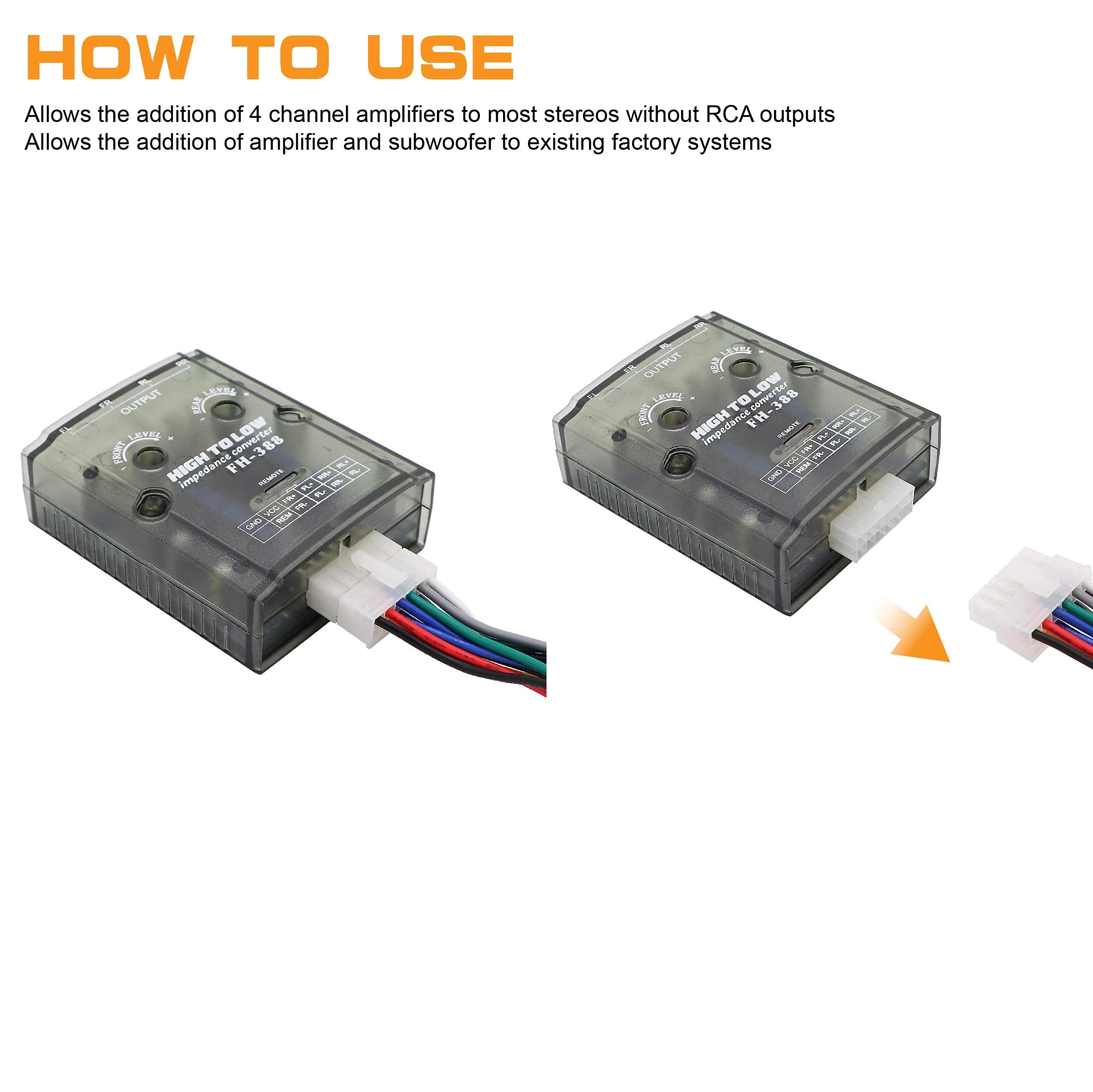 Welugnal 4 Channel Car Stereo Audio Speak Delay Signal Hi Low Converter For Auto Amp Subwoofer Amplifier Cd Player High To Low Adapter Line Output Converter