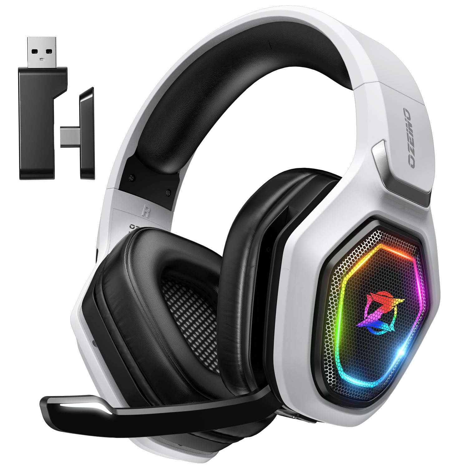 Ozeino 2.4GHz Wireless Gaming Headset for PC, Ps5, Ps4 - Lossless Audio USB & Type-C Ultra Stable Gaming Headphones with Flip Mi