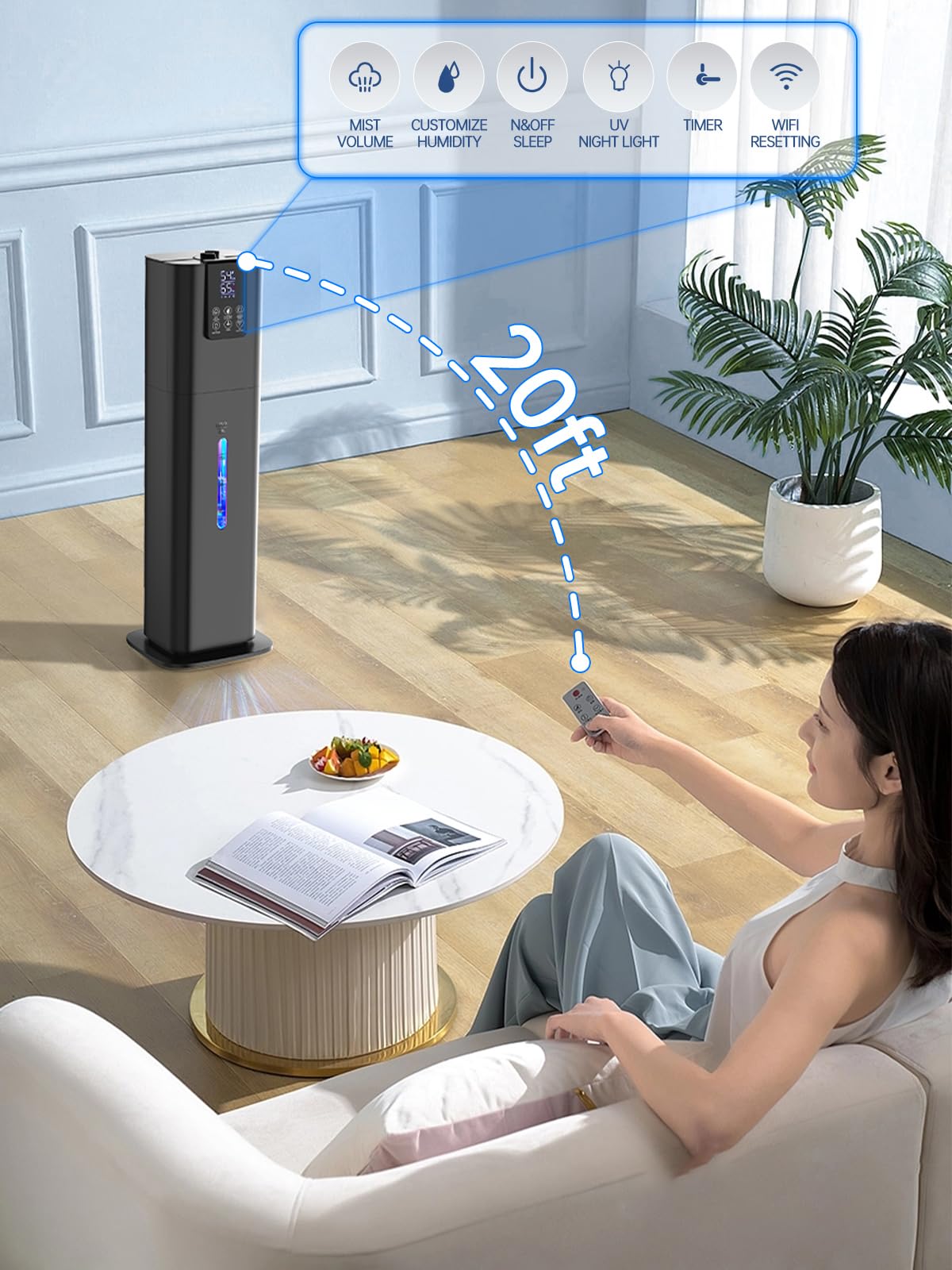 8L Smart Humidifiers For Bedroom Large Room, 2.1Gal Cool Mist Top Fill Diffuser Ambient Light, Wifi App & Remote Control, 3 Mist