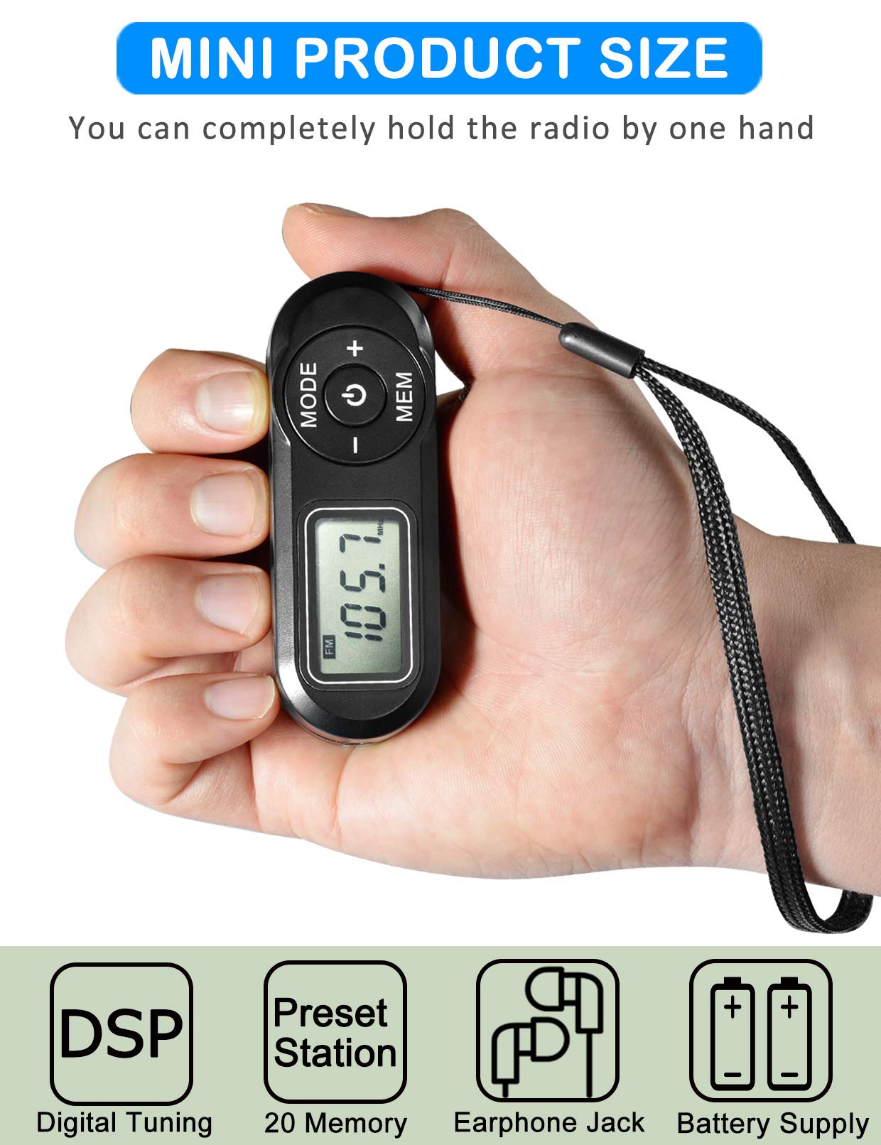 Portable Radio, Zhiwhis Fm Digital Tuner With Best Reception, Pocket Transistor Receiver With Stereo Sound, Battery Operated Wal