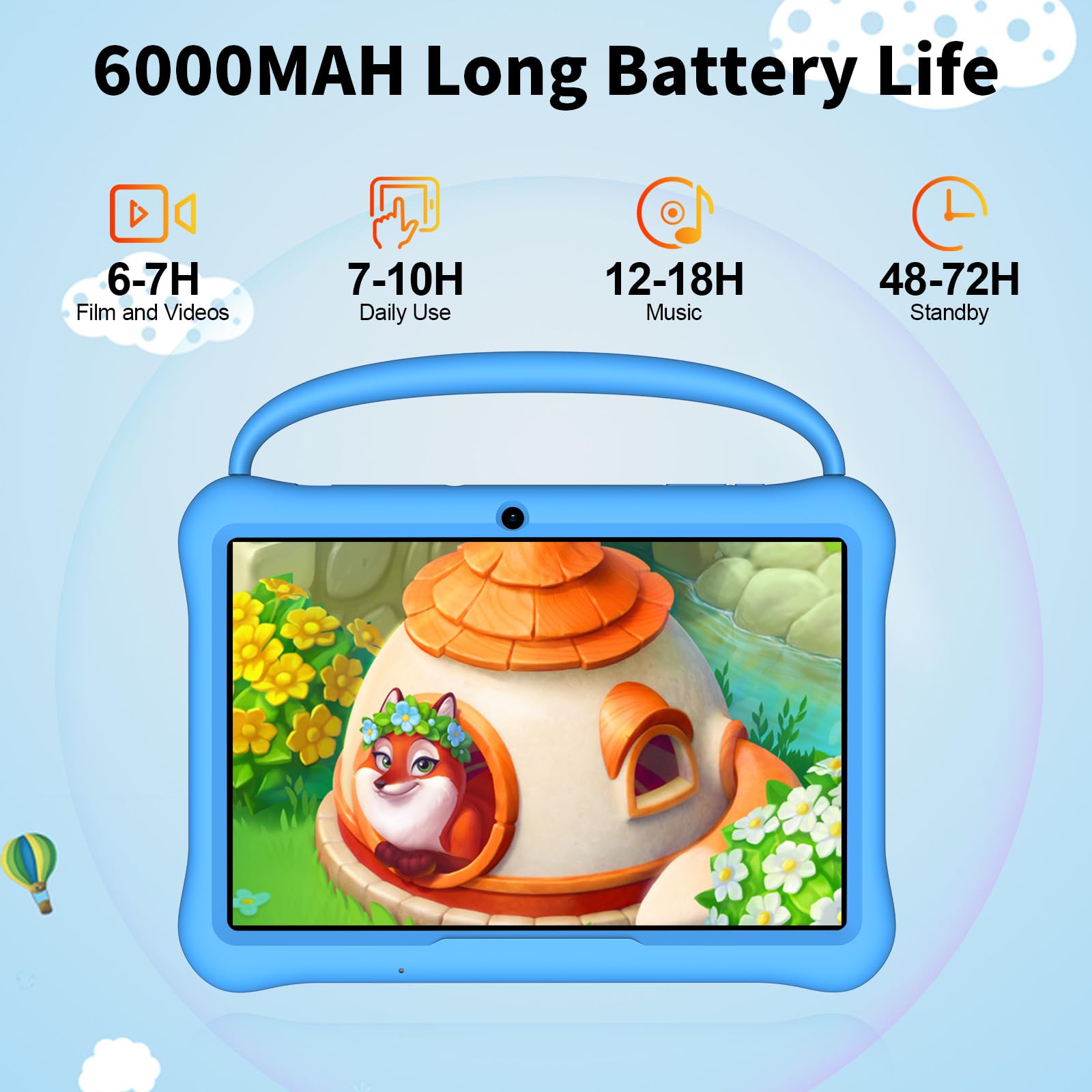 NEWISION 10 Kids Tablet, Android 13, 64GB, HD IPS Display, iWawa, Parental Controls, Educational Games, Bluetooth, Blue