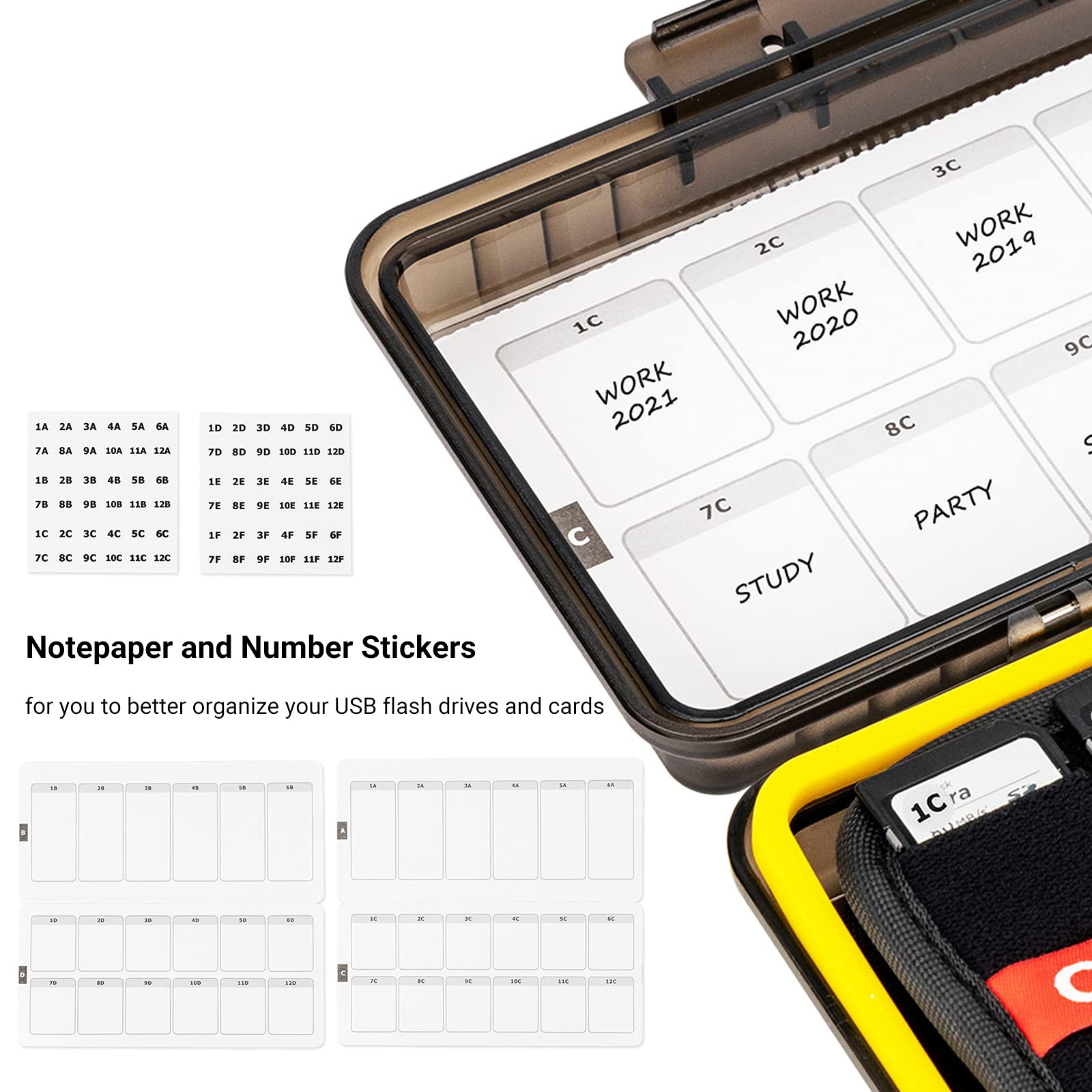 (12 Usb+24 Sd) Usb Flash Drive Case With Labels,Thumb Drive Jump Drive Pen Drive Holder Organizer, Shockproof Water Resistant,Sd