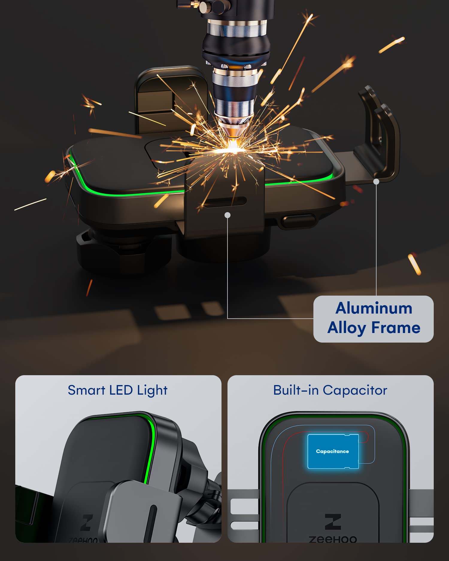 Wireless Car Charger, Zeehoo Duoxx Dual Coils 15W Fast Charging Auto Clamping Car Mount, Dashboard, Vent Charging Phone Holder S