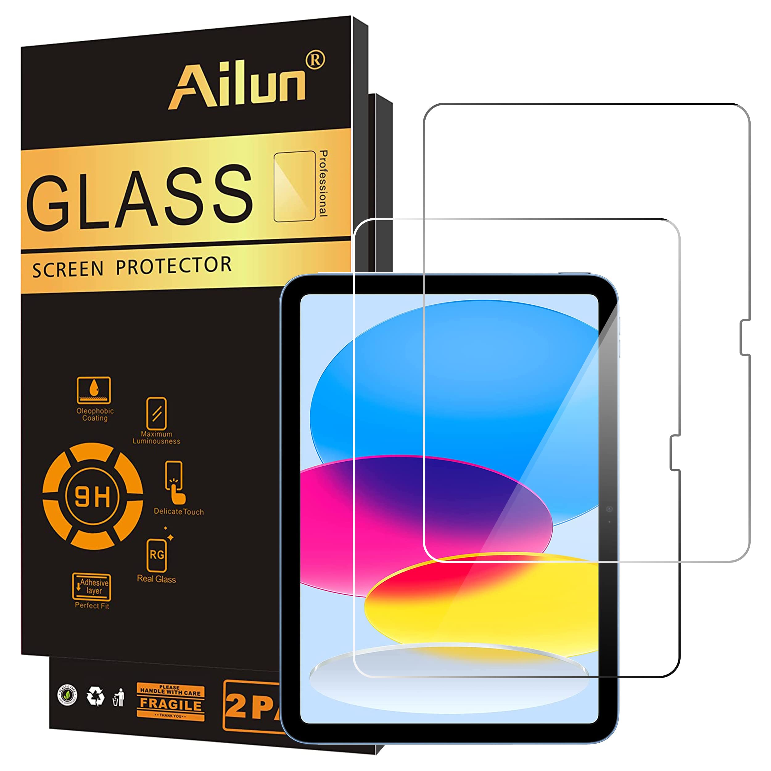 Ailun 2 Pack Screen Protector For Ipad 10Th Generation 10.9 Inch Display 2022 Tempered Glass [Face Id & Apple Pencil Compatible]