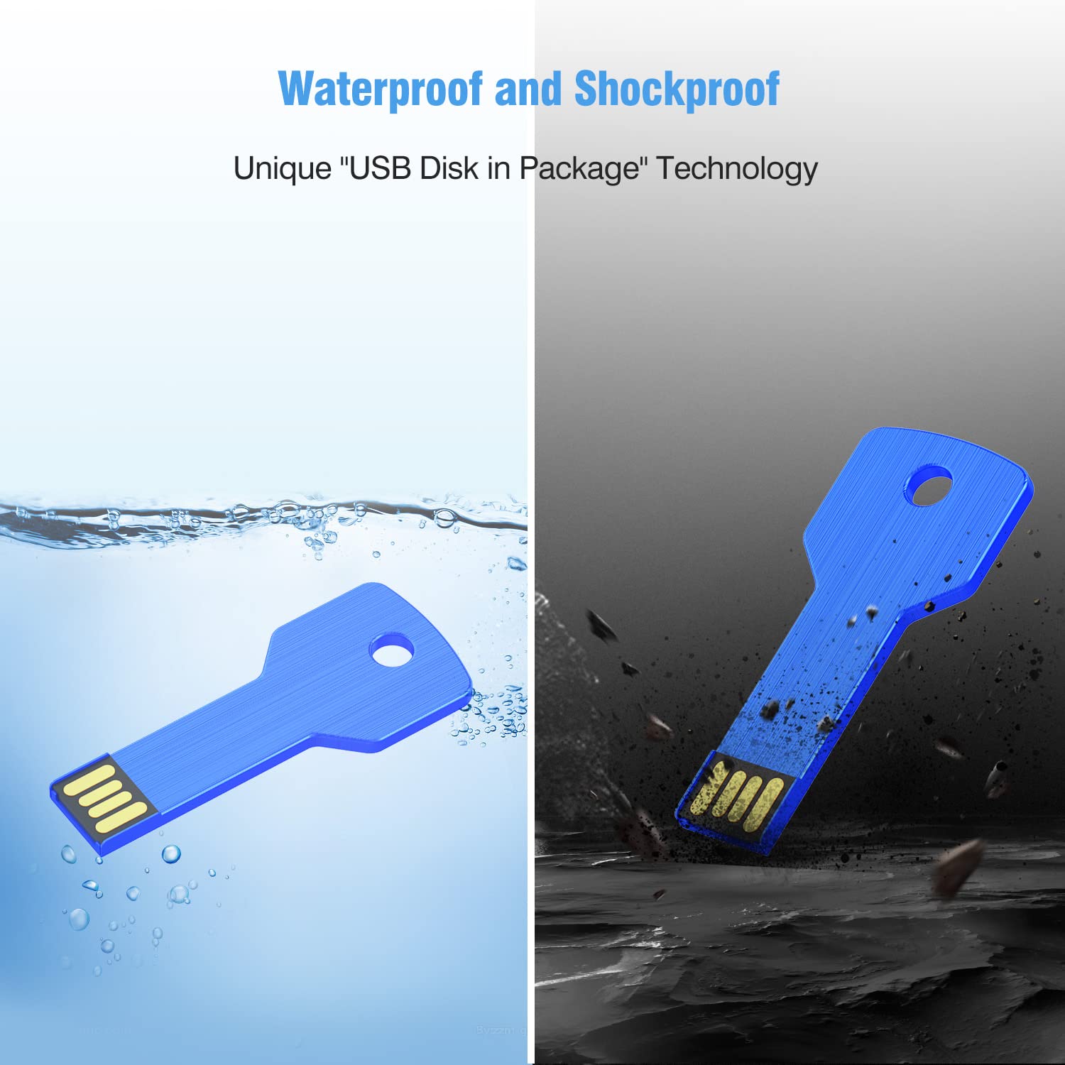 Kootion 64Gb Usb Key Flash Drives 3 Pack Metal Thumb Drives Usb 2.0 Drive Waterproof Memory Stick Jump Drive (3 Colors: Blue Sil