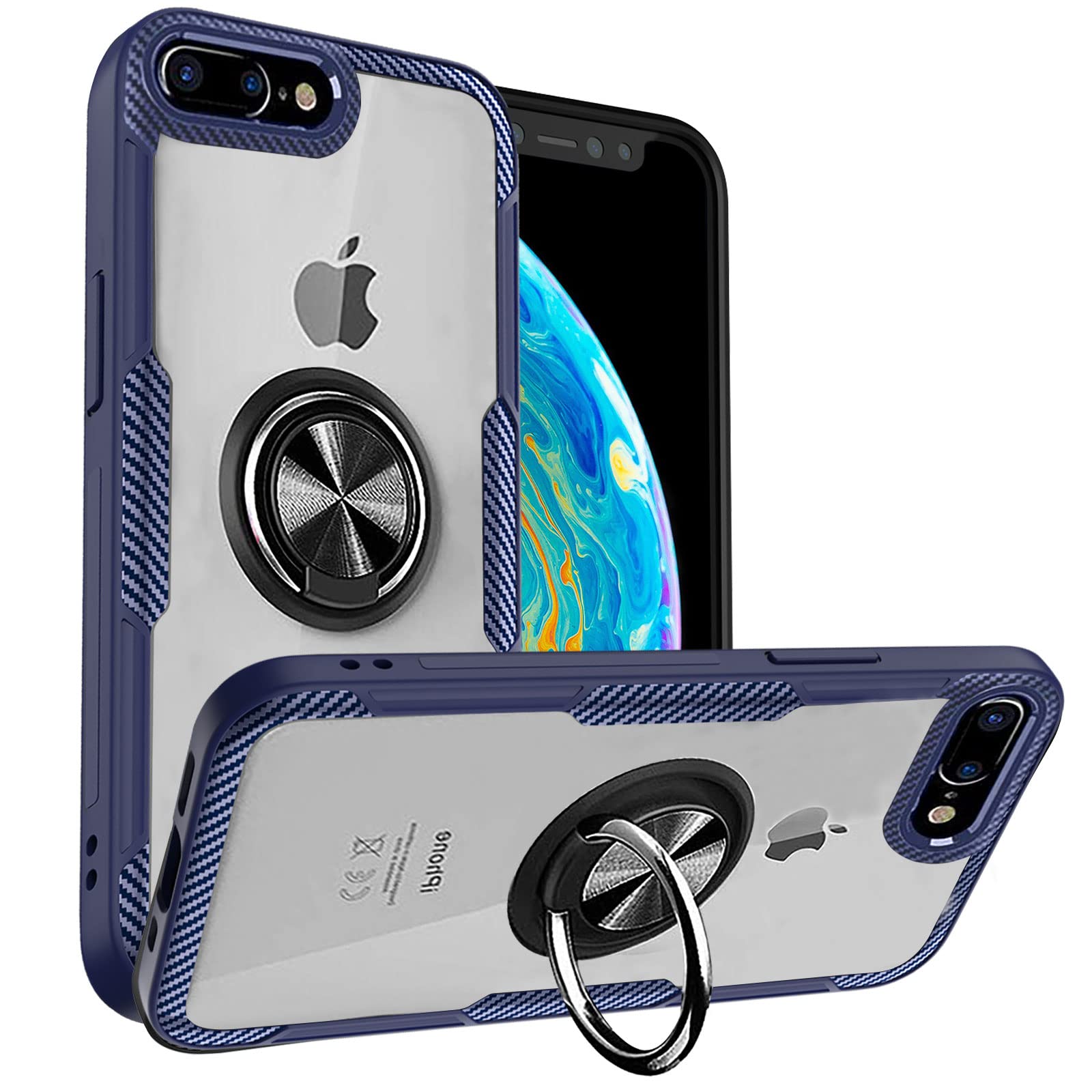Movoyee Clear Case For Iphone 8 Plus Case Magnetic Kicktand Ring Holder Design,Slim Hard Plastic Back Soft Tpu Edge Cover For Ip