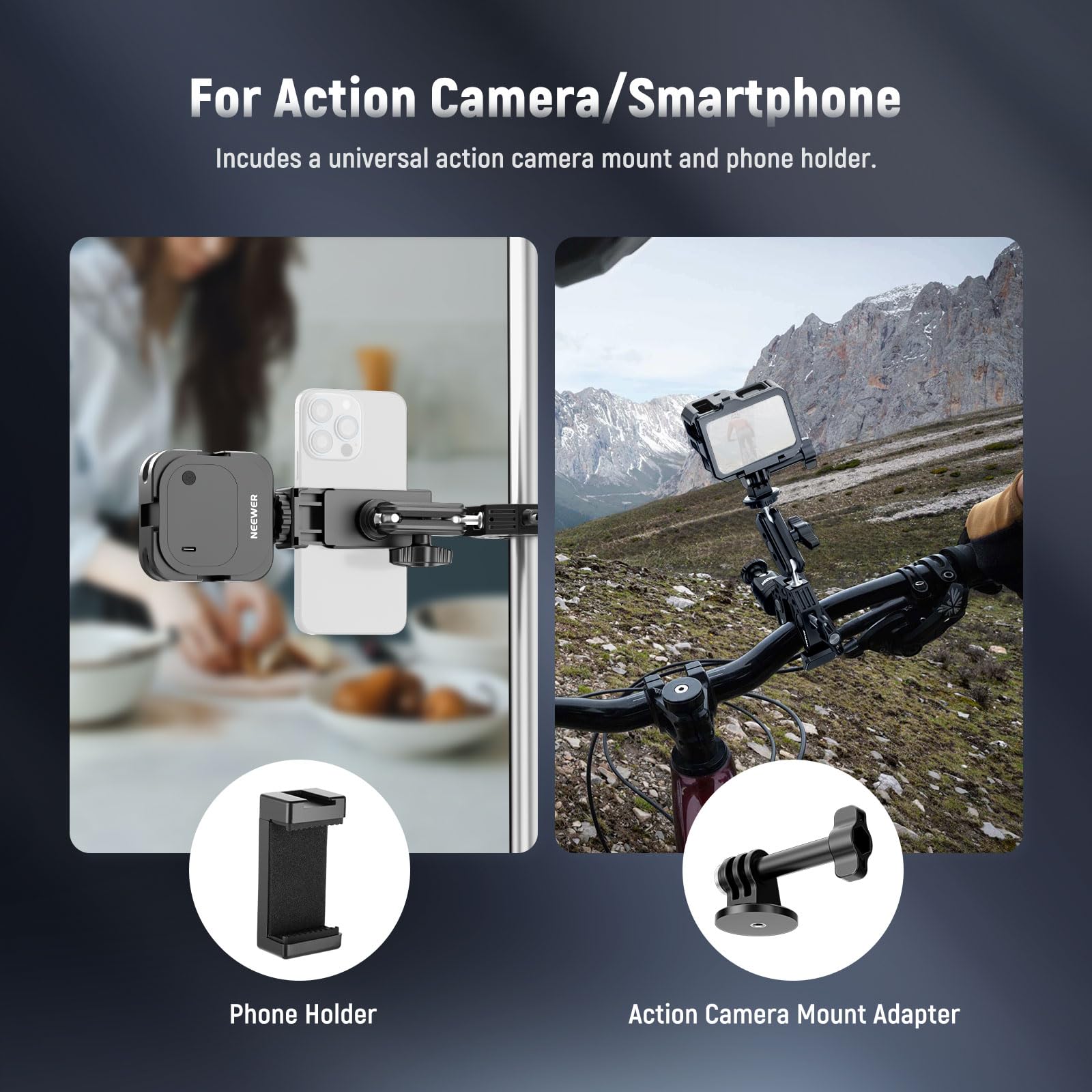 Neewer Super Clamp With 3'' Dual Ballhead Magic Arm, Ball Head Adapter, Cold Shoe, Phone Holder, Action Camera Clamp Mount For F