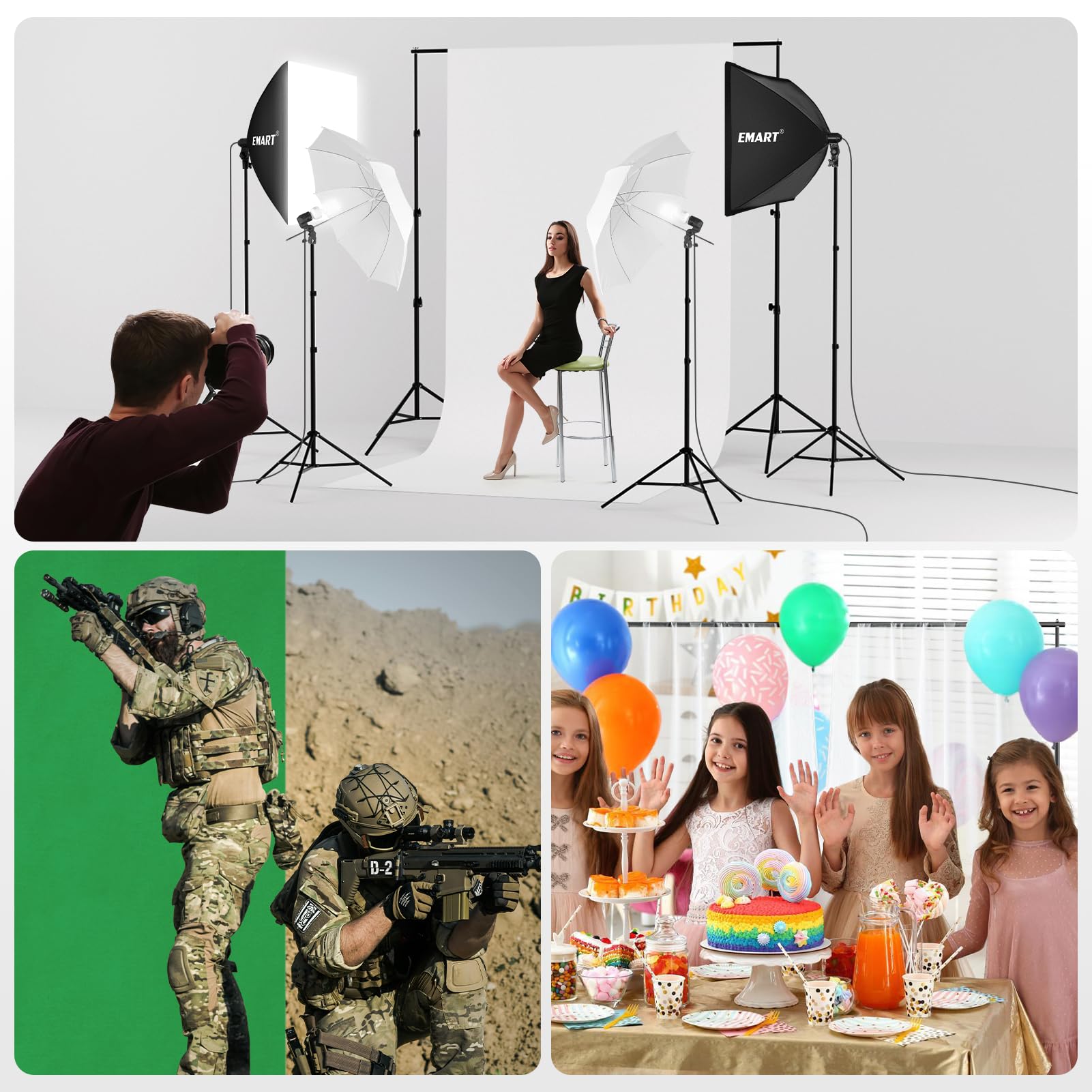 Emart 8.5 X 10 Ft Backdrop Support System, Professional Photography Lighting Kit With 43'' Reflector | 6X9 Ft Muslin Backdrop *3