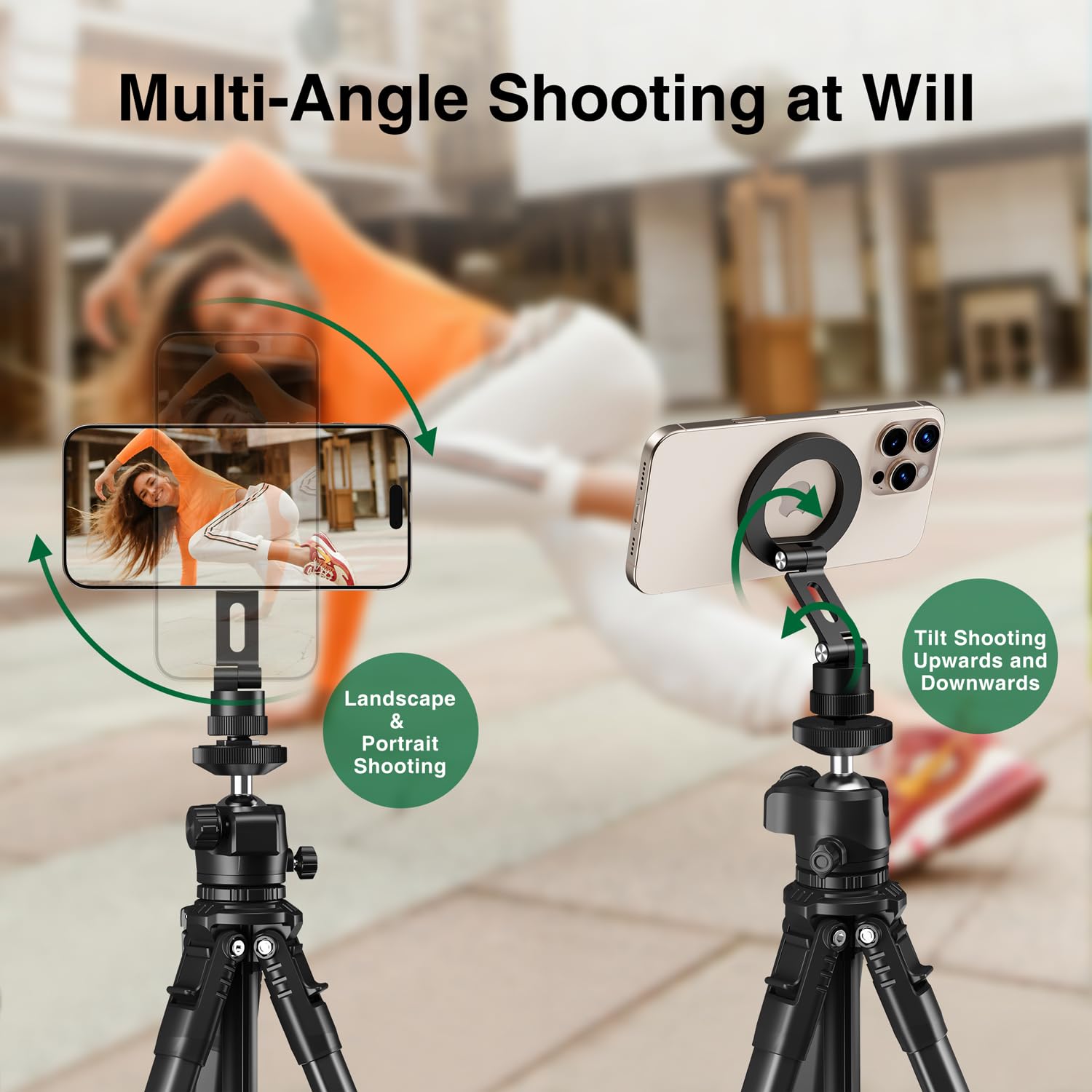 Elitehood Magnetic Magsafe Tripod Phone Mount Holder, Foldable Phone Holder For Tripod Attachment With 1/4    Screw & Cold Shoe,