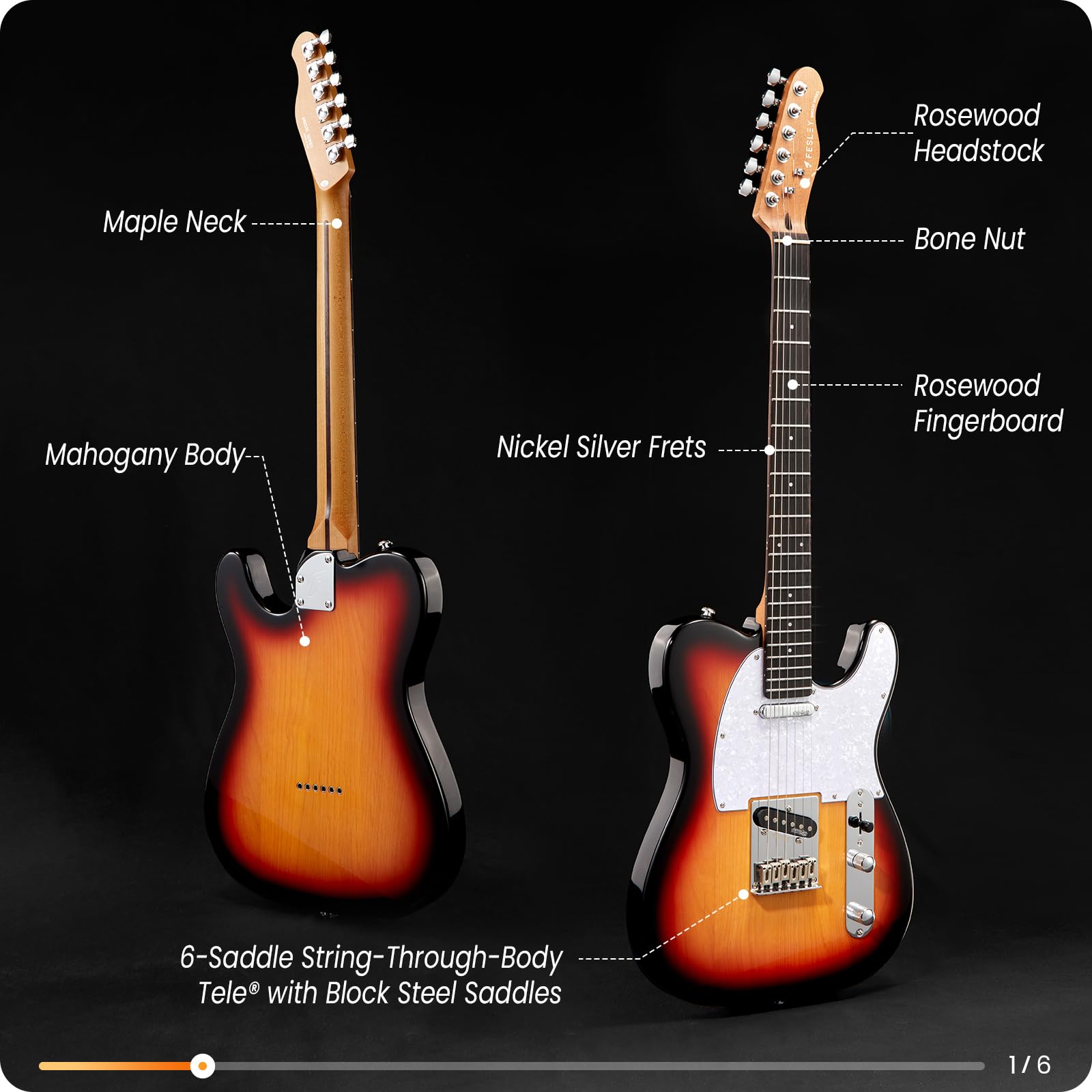 Fesley 39 Tl Style Electric Guitar:Solid Body Electric Guitars For Intermediate &Pro Players With Wilkinson Pickups,Grover Tuner