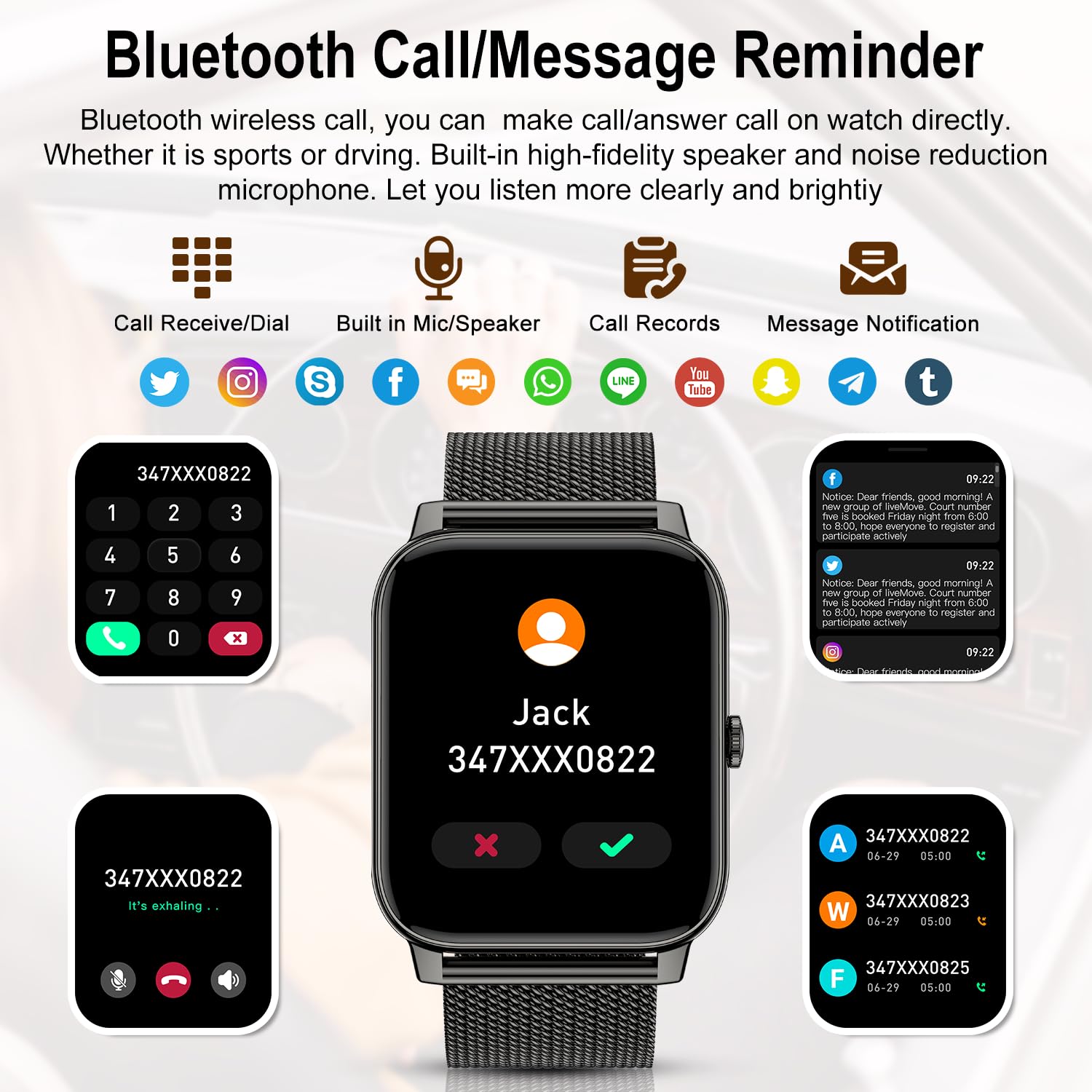 Smart Watch For Women Men Fitness: (Make/Answer Call) Bluetooth Smartwatch For Android Phones Iphone Waterproof Outdoor Sport Di