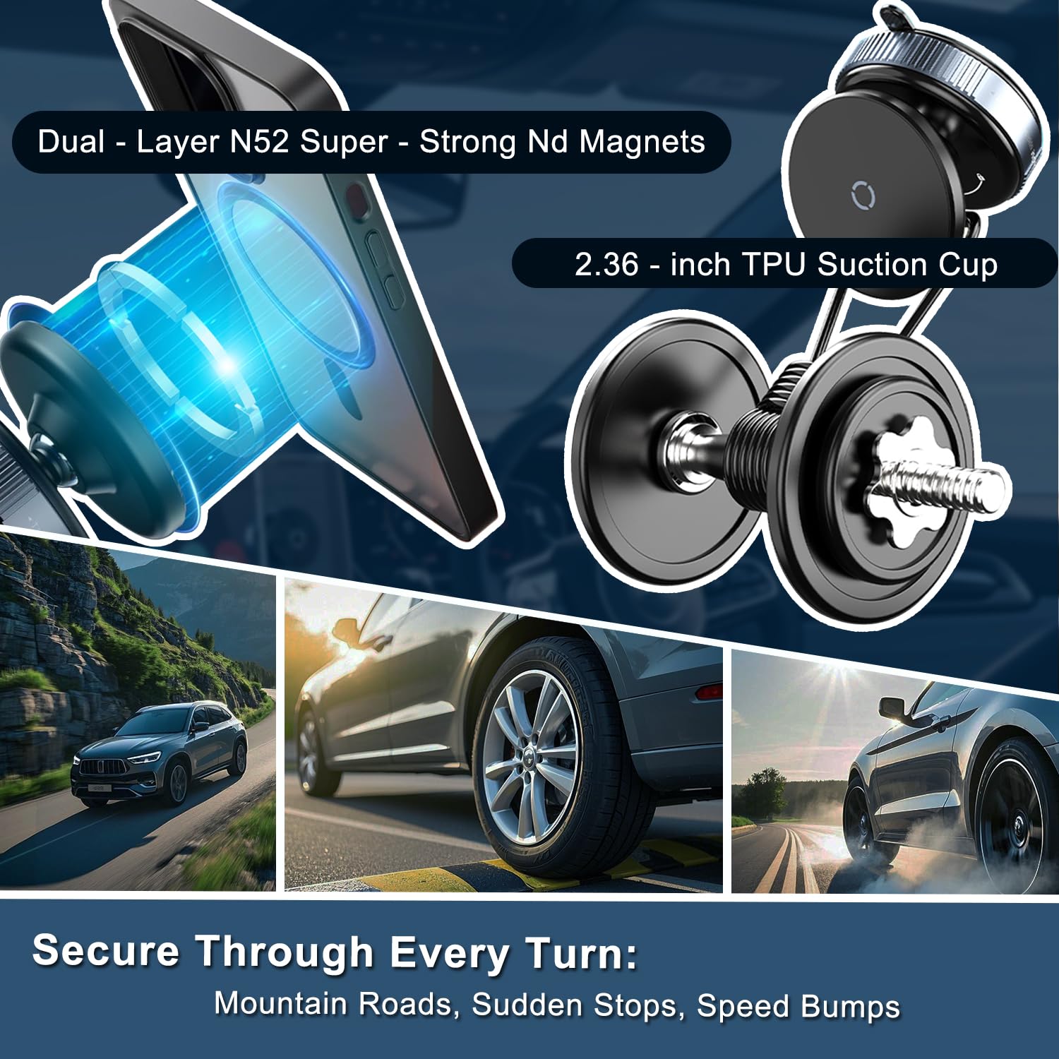 Jkoailiwi 360 Adjustable Vacuum Magnetic Phone Holder For Magsafe, Hands-Free Magnetic Suction Cup Phone Mount, Phone Holders Fo