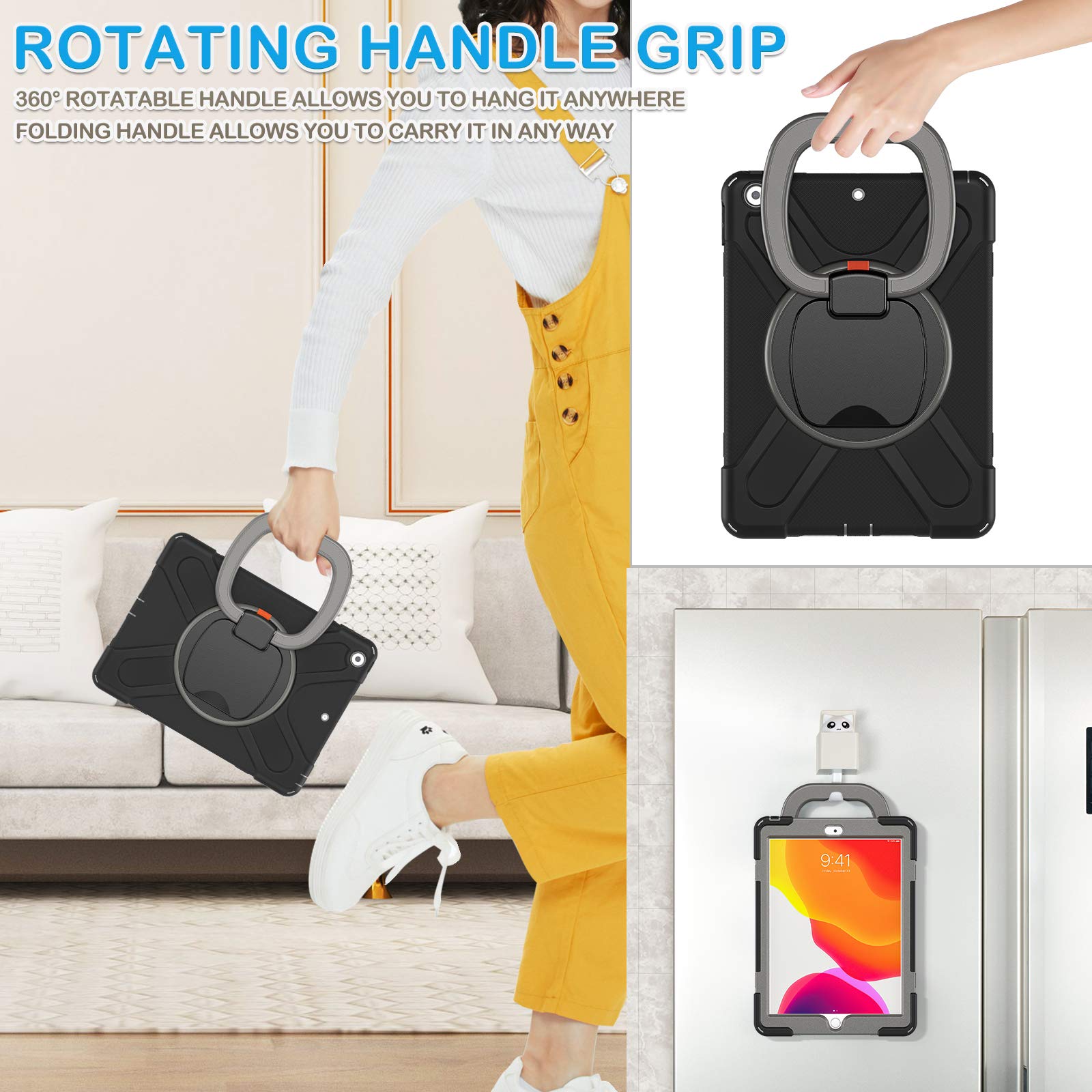 Batyue For Ipad 9Th/ 8Th/ 7Th Generation Case (Ipad 10.2 Inch Rugged Case 2021/2020/2019) With Screen Protector, Rotating Stand/