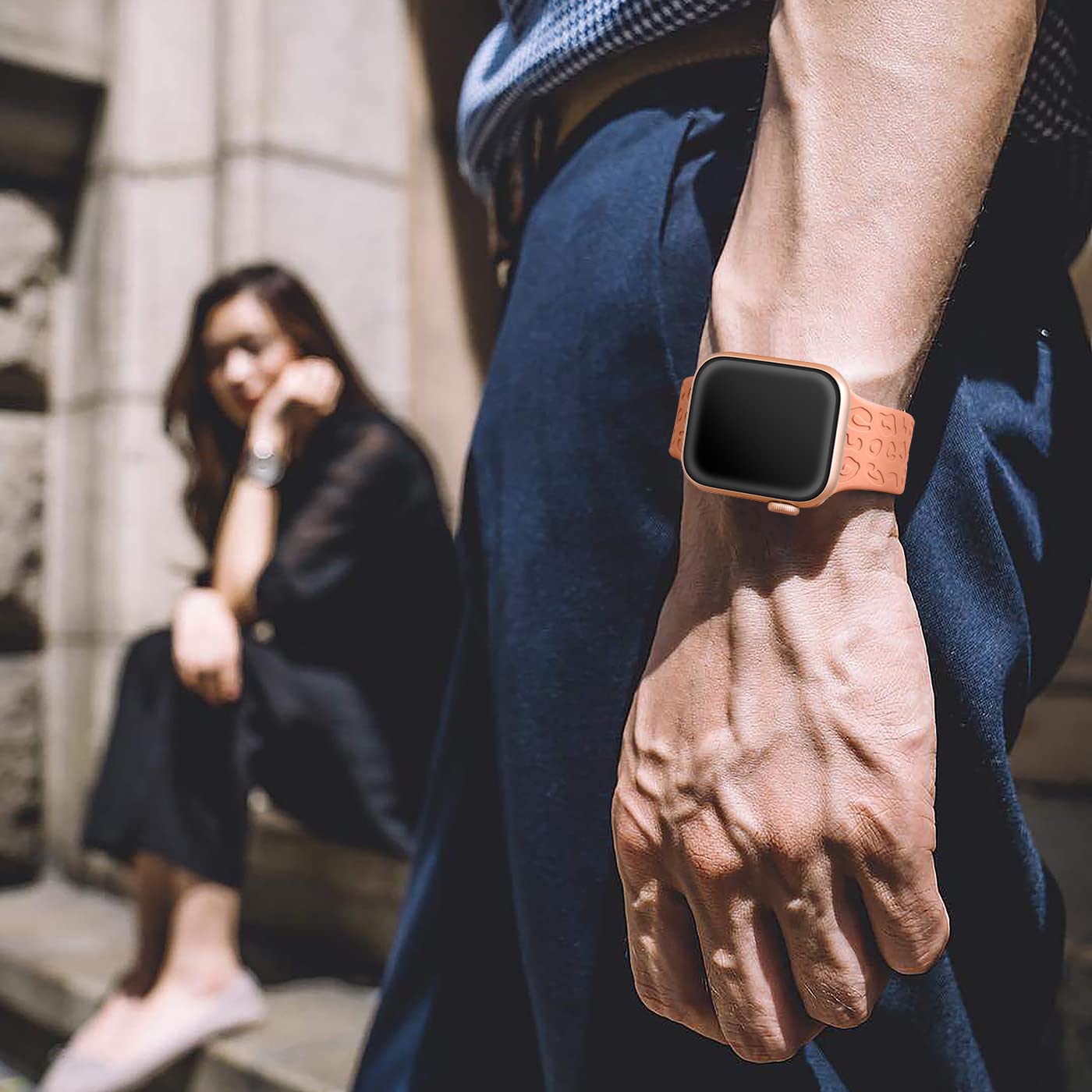 Creategreat Engraved Bands Compatible With Apple Watch Band 41Mm 40Mm 38Mm, Leopard Carve Pattern Soft Silicone Strap Compatible