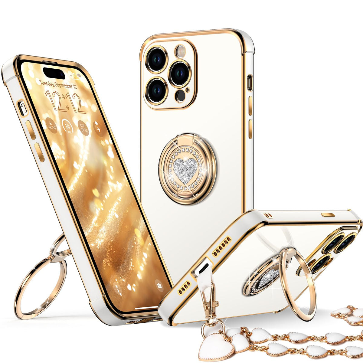 Xyz For Iphone 15 Pro Case With Stand, 15 Pro Phone Case With Ring Kickstand For Women Girls, Bling Luxury Case Heart For Iphone