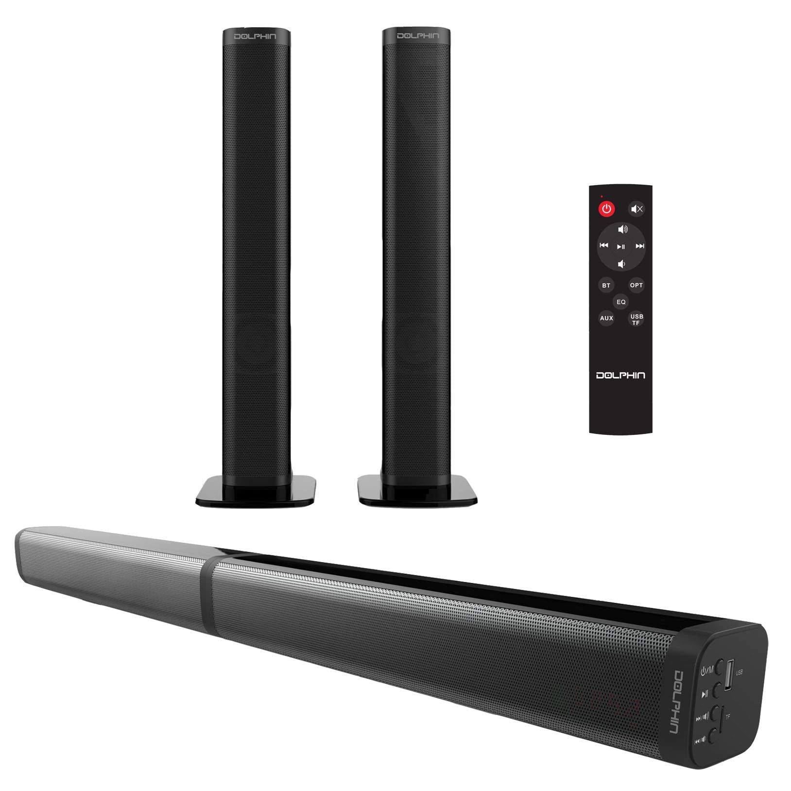 Dolphin Snb-37 Bluetooth Multi Configuration Soundbar Speaker For Tv, Single Convertible Soundbar Converts To Sound Towers, 37''