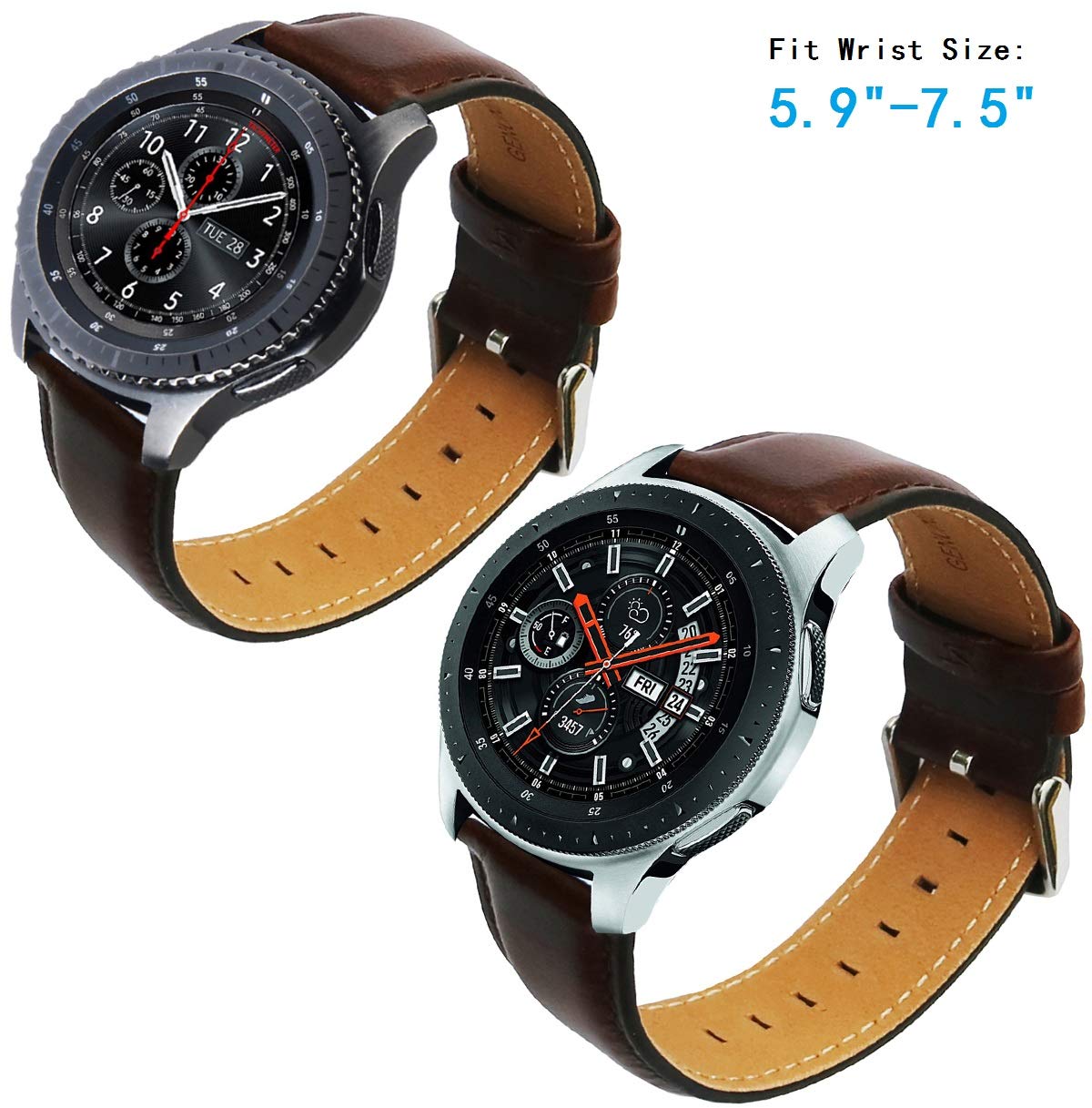 Otopo For Galaxy Watch3 45Mm Bands/Galaxy Watch 46Mm Bands, 22Mm Quick Release Genuine Leather Replacement Strap With Stainless
