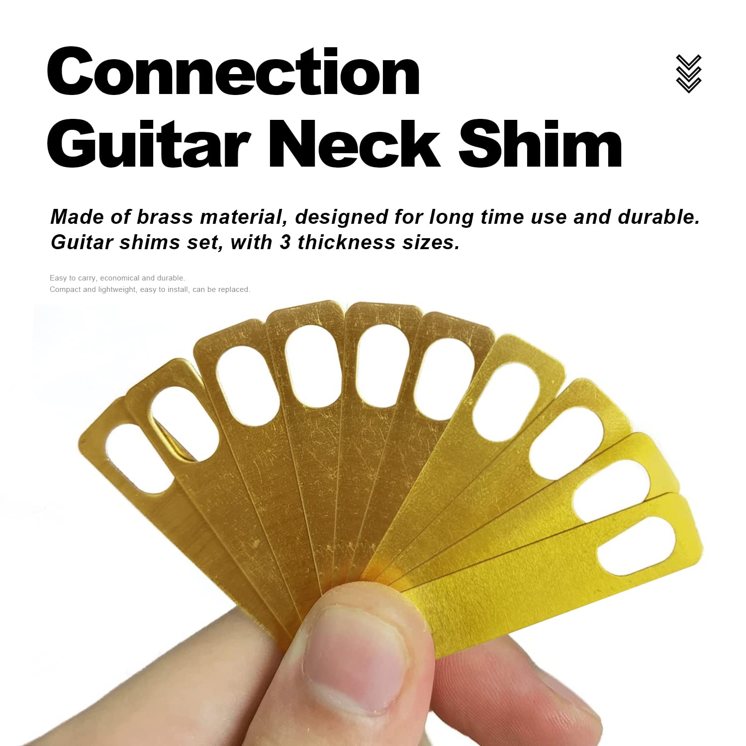 Maxcheer 10Pcs Guitar Neck Shims 4Pcs 0.2Mm, 4Pcs 0.5Mm And 2Pcs 1Mm Thickness Brass Shims For Guitar And Bass Bolt On Neck Repa