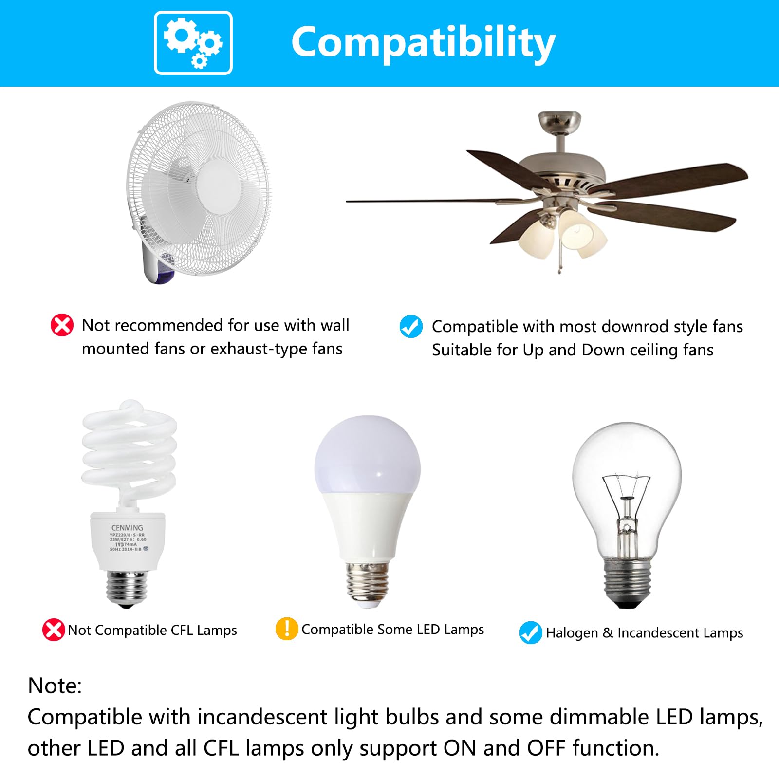 Universal Ceiling Fan Remote Control Kit With Up Down Light Controls Replacement For Hampton Bay Hunter Harbor Breeze,W/Receiver