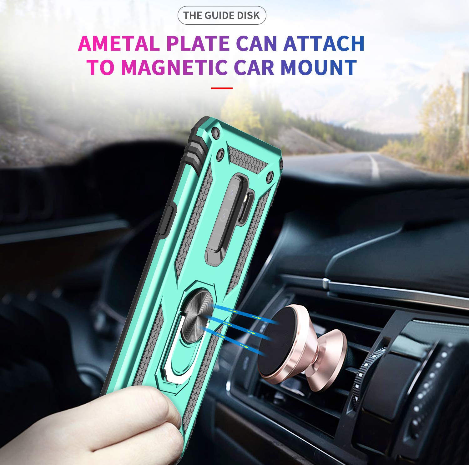 LeYi Samsung Galaxy S9 Plus Phone Case with 2-Pack Screen Protector Ring Kickstand Metal Mint