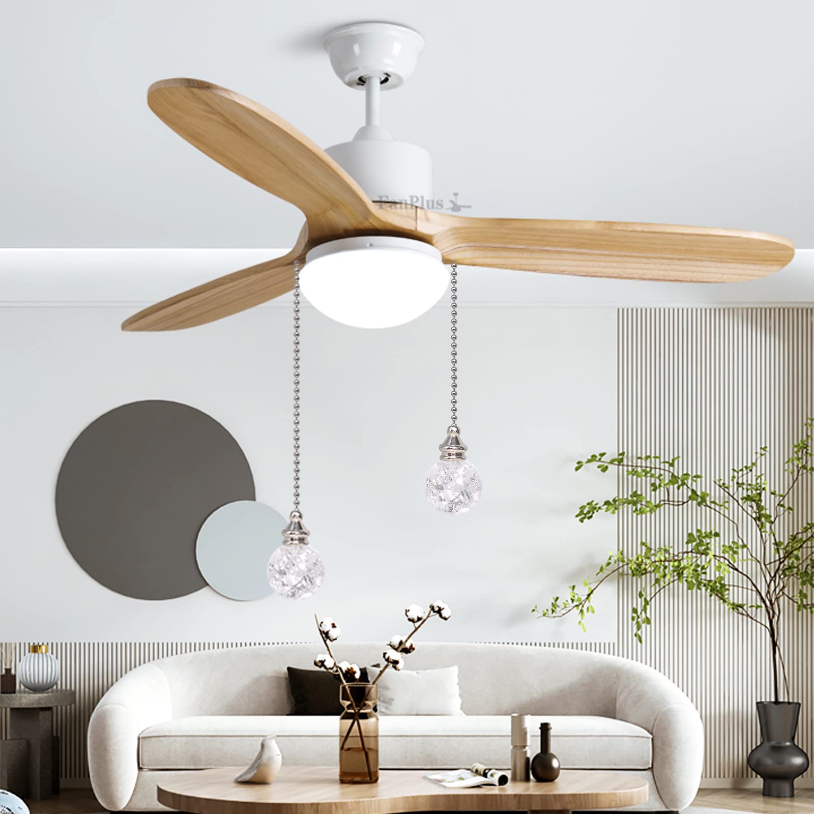 2Pcs White Pull Chain Crystal Glass Ice Cracked Ball Pull Chain For Ceiling Fan Light Decoration 50Cm Extension Chain