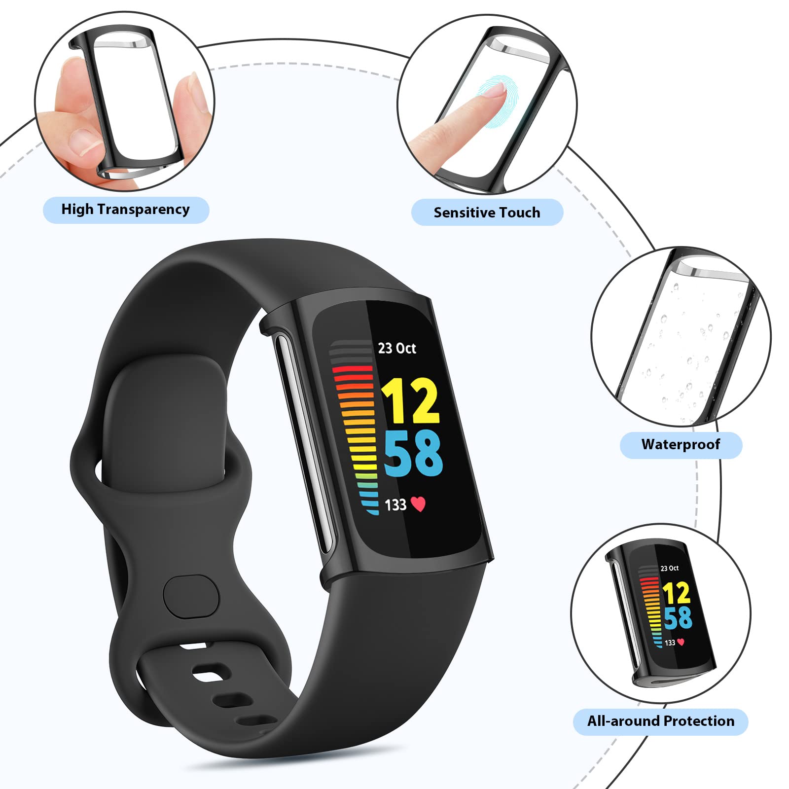 4 Pack Screen Protector Compatible With Fitbit Charge 6/Charge 5(Not For Charge 4/3),Tpu All-Around Protective Case Cover Rugged