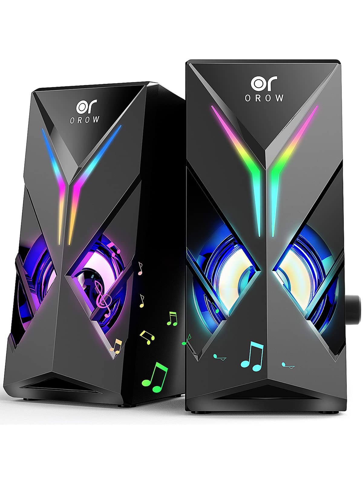 OROW 10W RGB Computer Speakers - Colorful LED, Volume Control, 3.5mm A ...