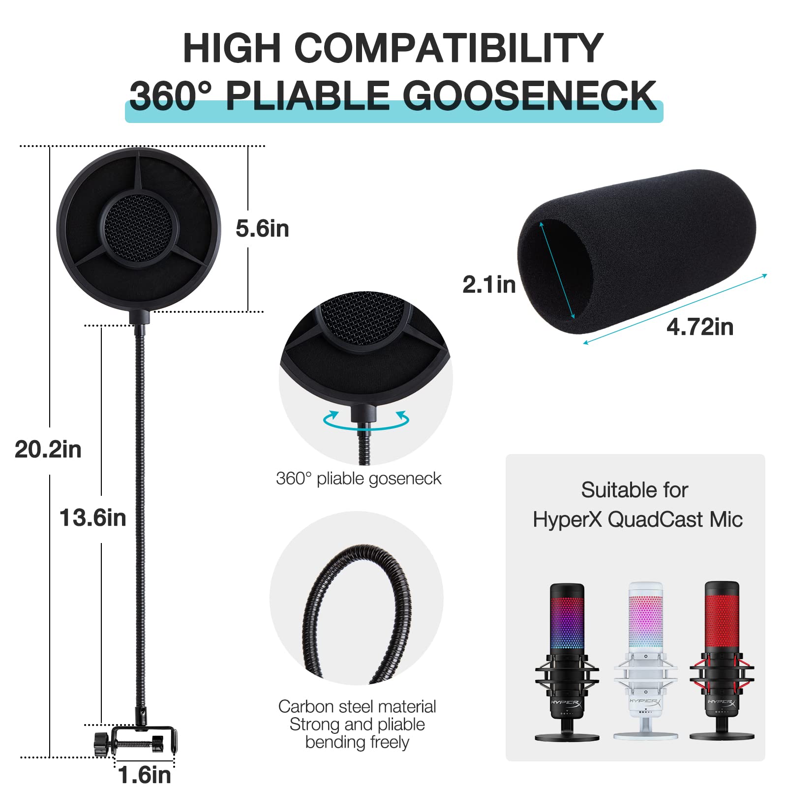 Quadcast Pop Filter Foam Windscreen   5.5 Inch Diam 6 Layers Pop Filter For Mic Cover Quadcast Pop Screen Compatible With Hyperx
