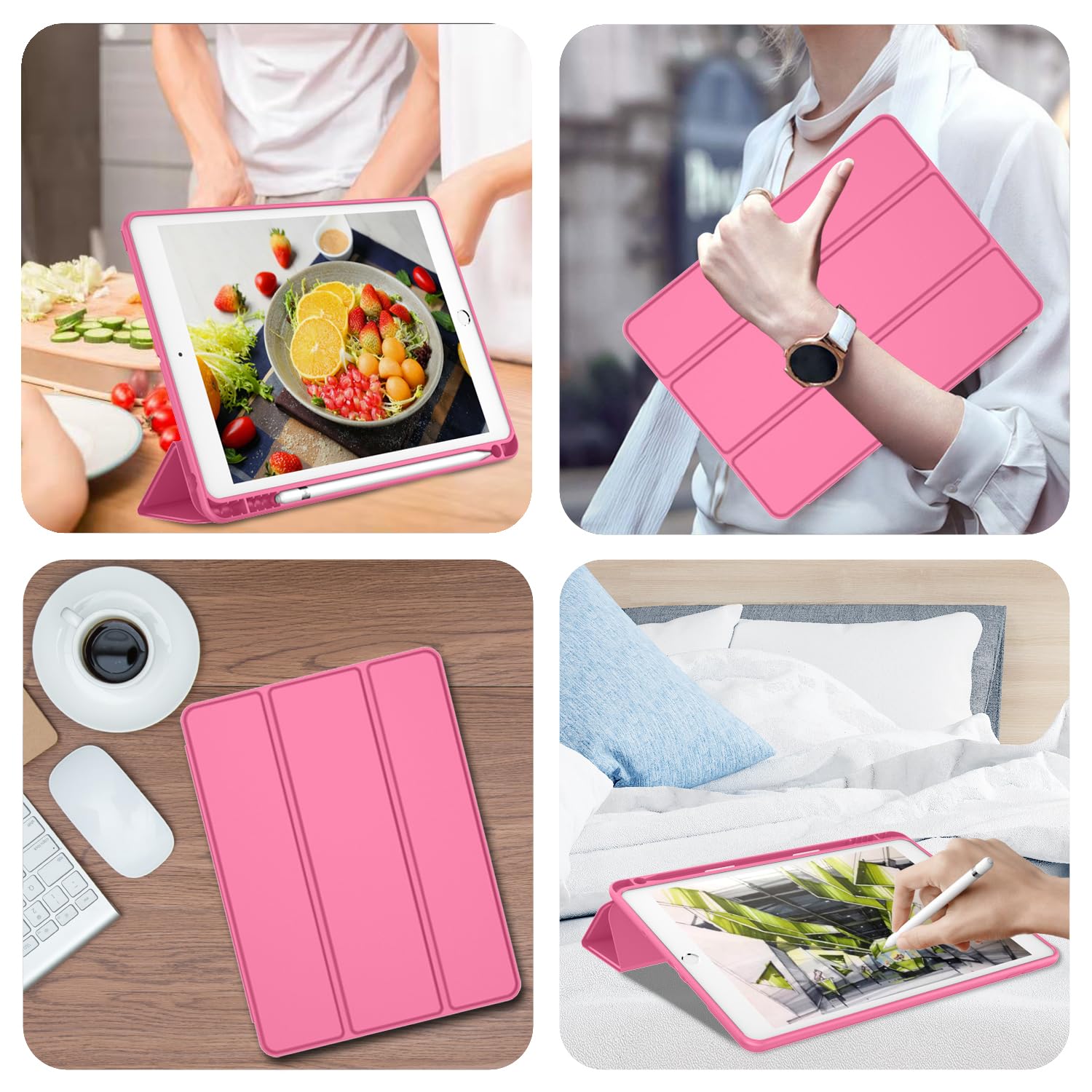 Imieet Ipad 9Th Generation Case 2021/Ipad 8Th Generation Case 2020 10.2 Inch With Pencil Holder, Ipad 7Th Gen 2019 Case With Soft Baby Skin Silicone Back, Auto Wake/Sleep Cover (Peach Red)