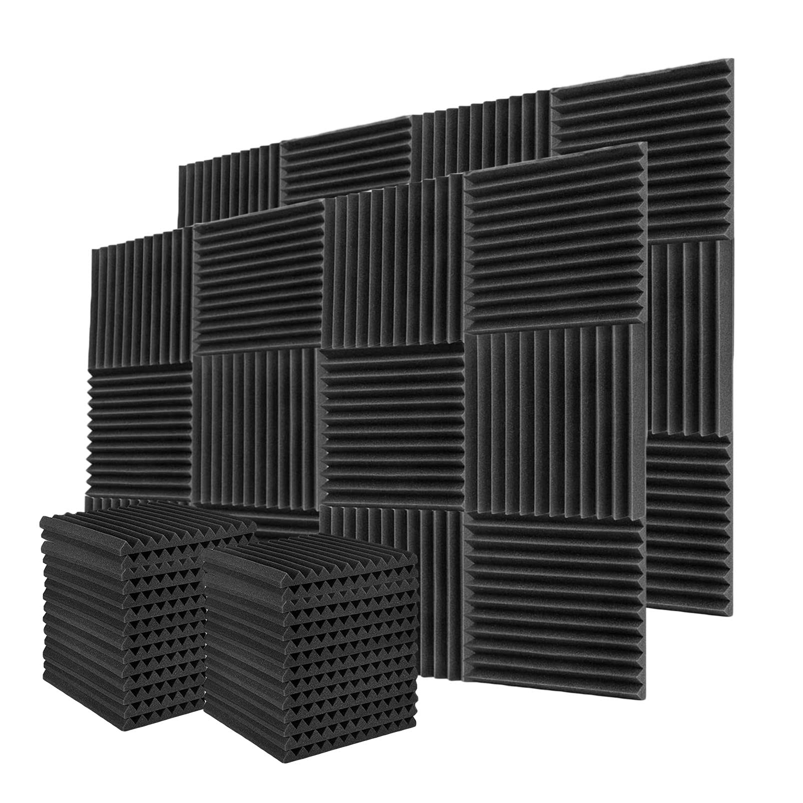 WENGWEI 52 Pack Acoustic Foam Panels,1 x 12 x 12Acoustic Wedge Studio Foam Sound Absorption Wall Panels (Black)
