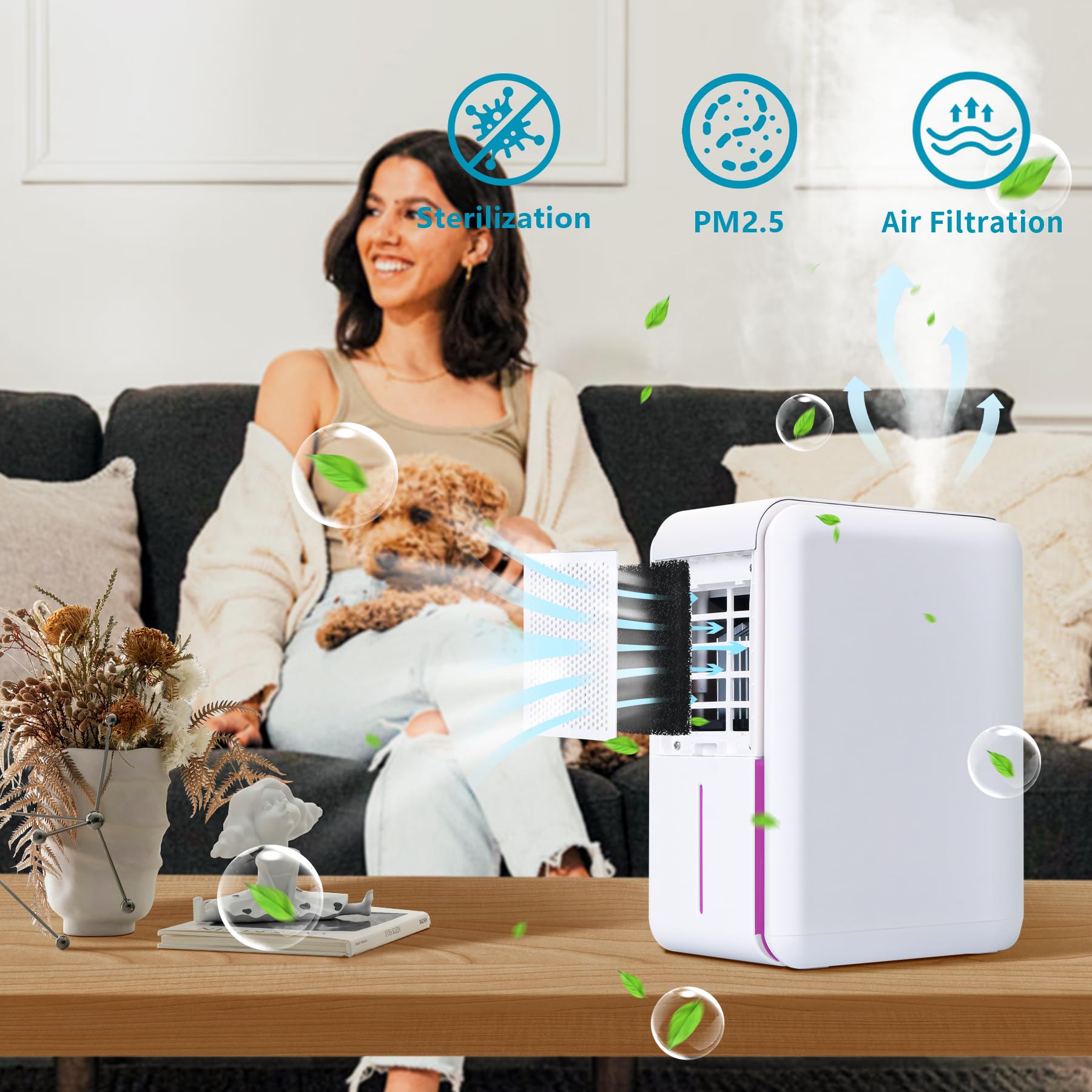 Hoomace 2 In 1 Small Humidifier Dehumidifier Combo, Humidifiers Dehumidifier For Home Bedroom With Drain Hose Temperature Displa