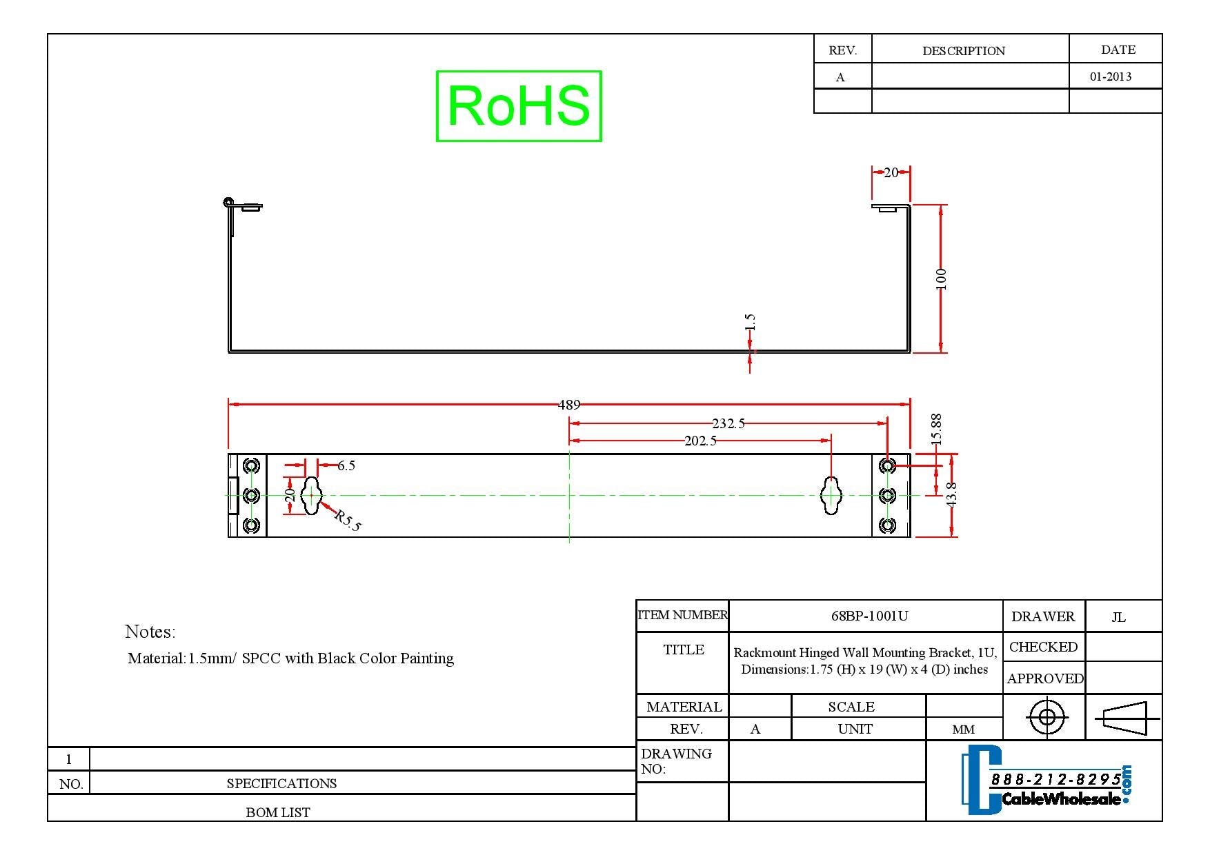 1U Hinged Wall Mount Patch Panel Bracket   19'' Patch Panel Swing Rack For Shallow Network Equipment, 4 Inch Deep, Dimensions: 1