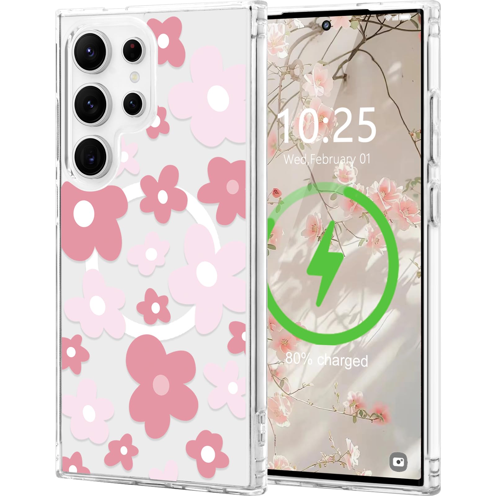 L-FADNUT for Samsung Galaxy S25 Ultra Case Compatible with Magsafe Cute Flower Girls Women Clear Case Silicone Shockproof Protec
