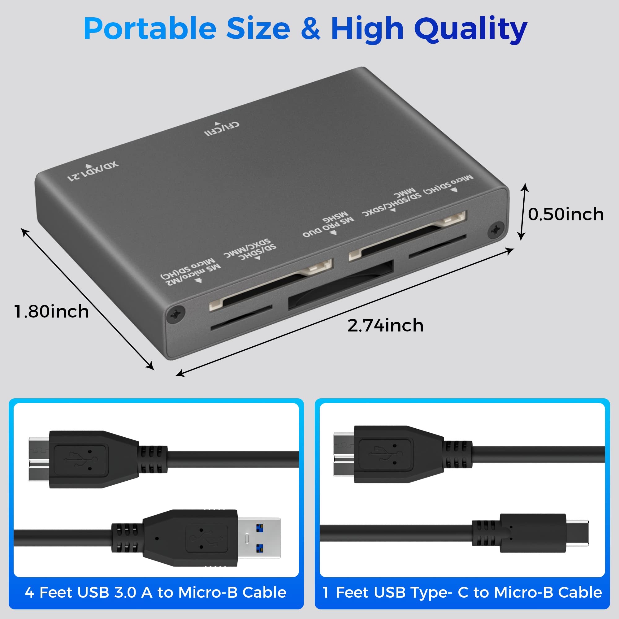 7 In 1 Multi Memory Card Reader, Usb 3.0 Sd Card Reader Writer(5Gbps) Read 7 Cards Simultaneously For Sd/Micro Sd/Ms/Cf/Mmc/Xd/S