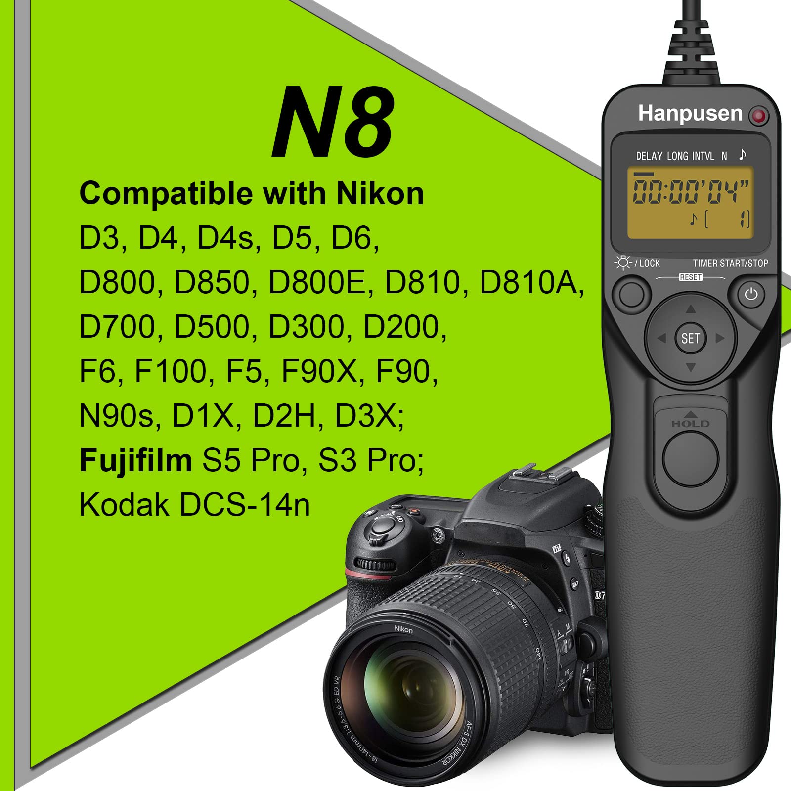 Intervalometer Hanpusen Camera Timer Remote Shutter Release Time Lapse For Nikon D3, D4, D4S, D5, D6, D800, D850, D800E, D810, D