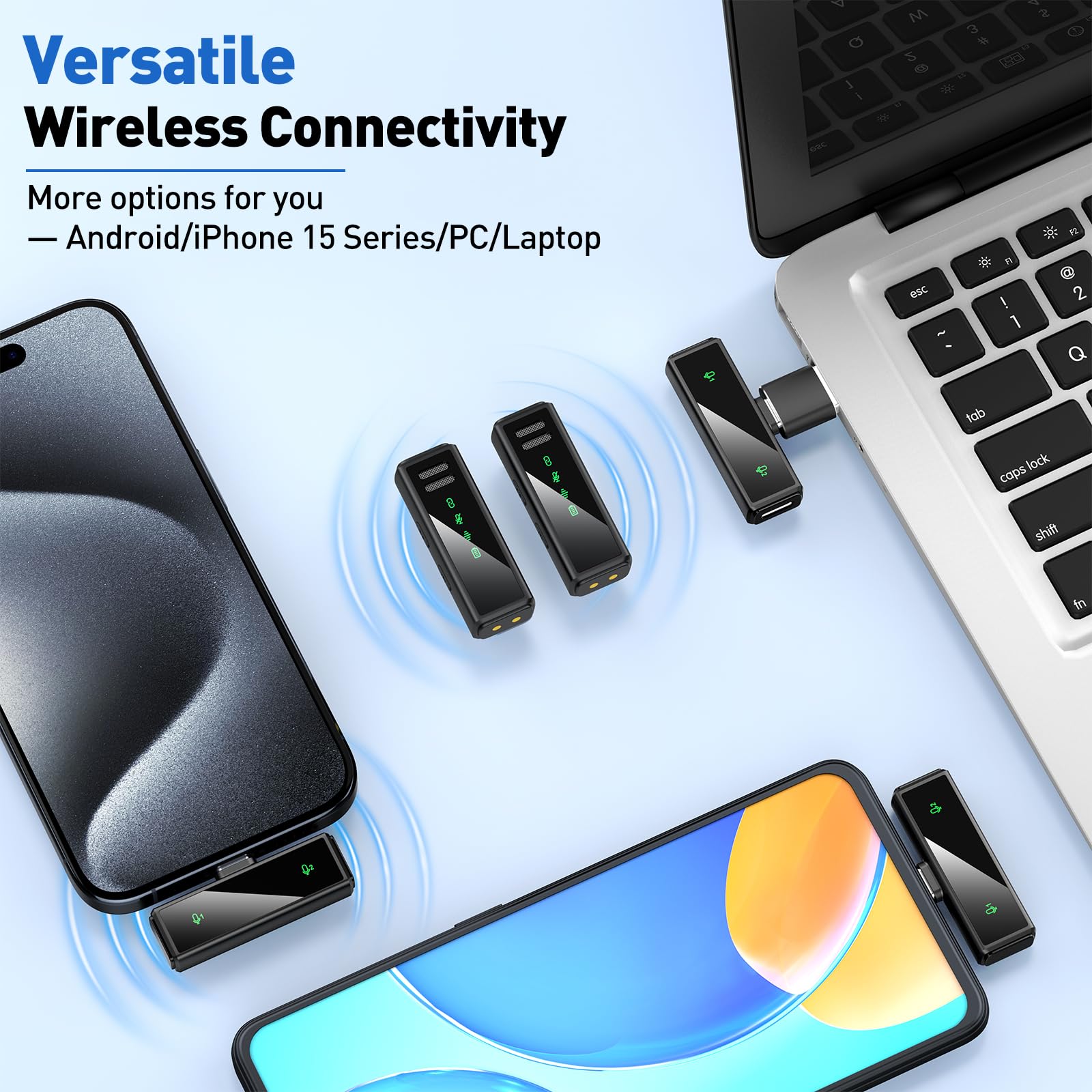 Vezqua Usb C Wireless Lavalier Microphone For Android, Pc, Laptop, Iphone 15/16, Usb Microphone With Noise Cancellation, Lapel M