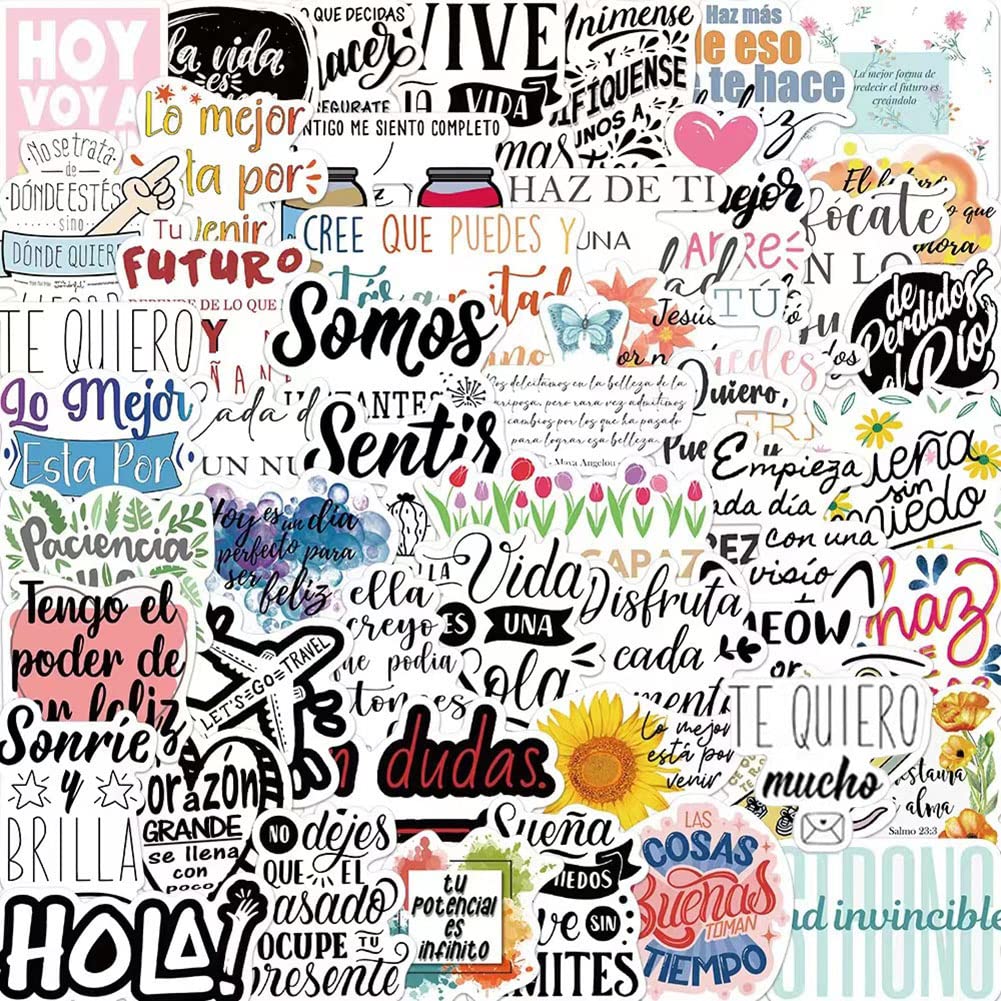 Spanish Motivational Stickers |50Pcs Encouragement Waterproof Vinyl Decals For Water Bottles Laptop Luggage Cup Computer Mobile 