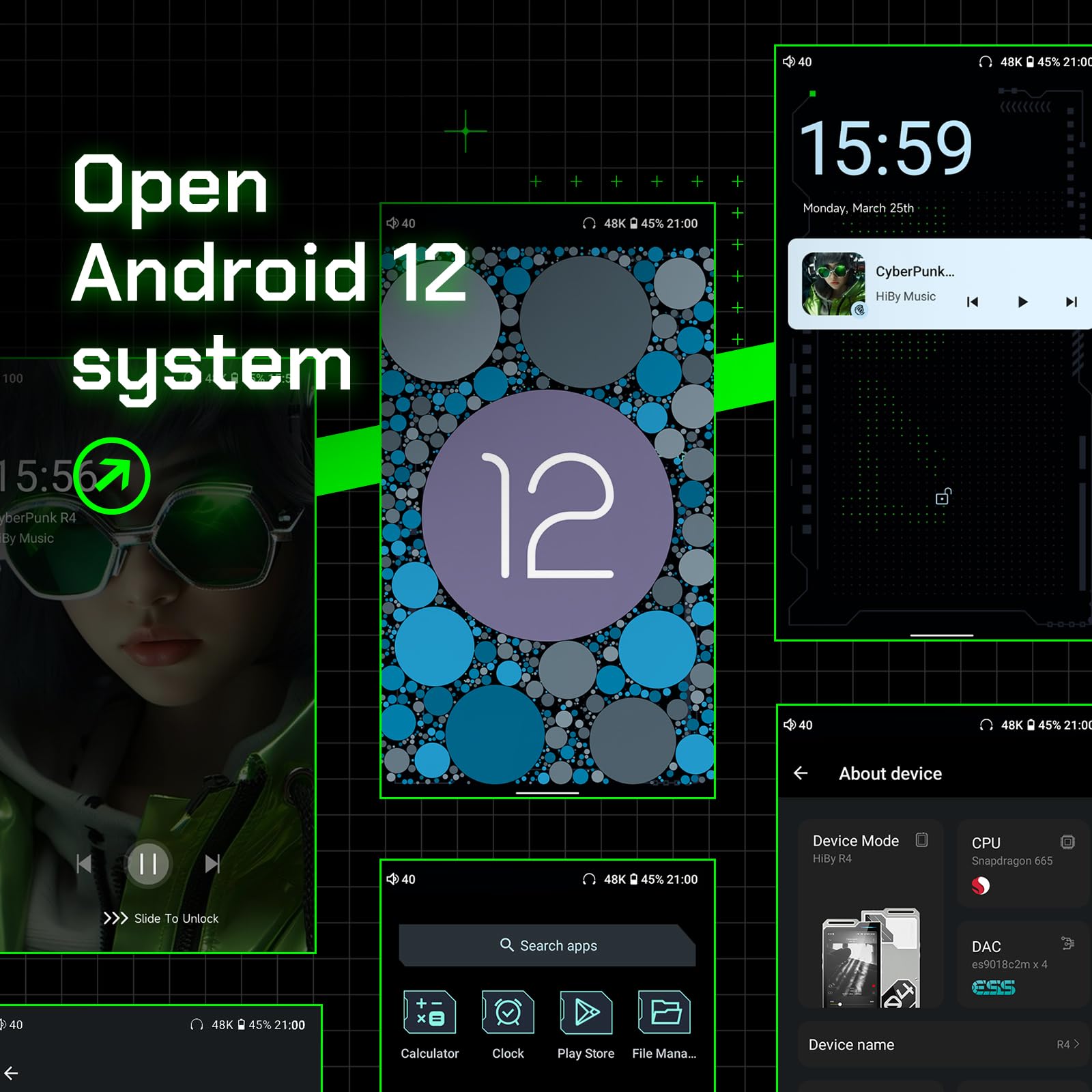Hiby R4 Mp3 & Mp4 Players Spotify Player With Bluetooth And Wifi 4 Way Hifi Dap Android 12 Os 3.5Mm Po+4.4Mm Bal 32G+2Tb Scalabl