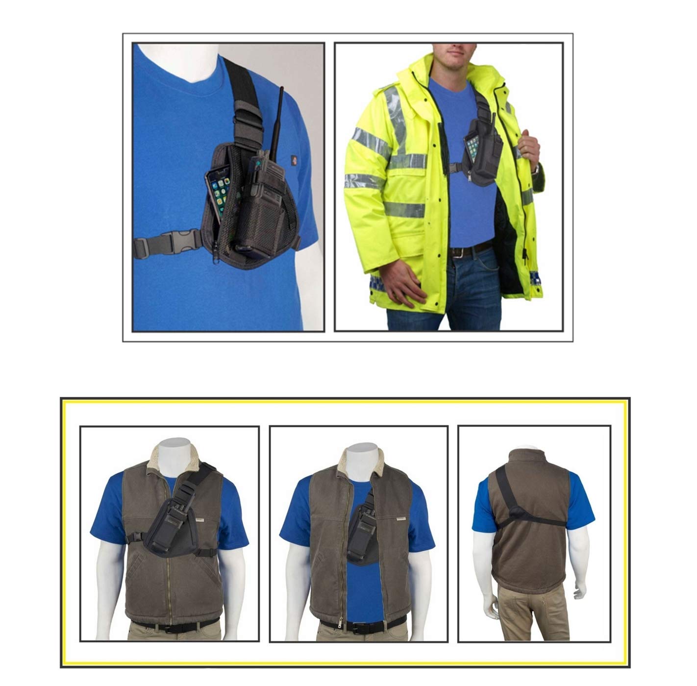 Holsterguy Rch 101M (Mesh) Radio Chest Harness Shoulder Radio Holster Chest Pack Adjustable Single Radio Pouch Two Way Radio Hol