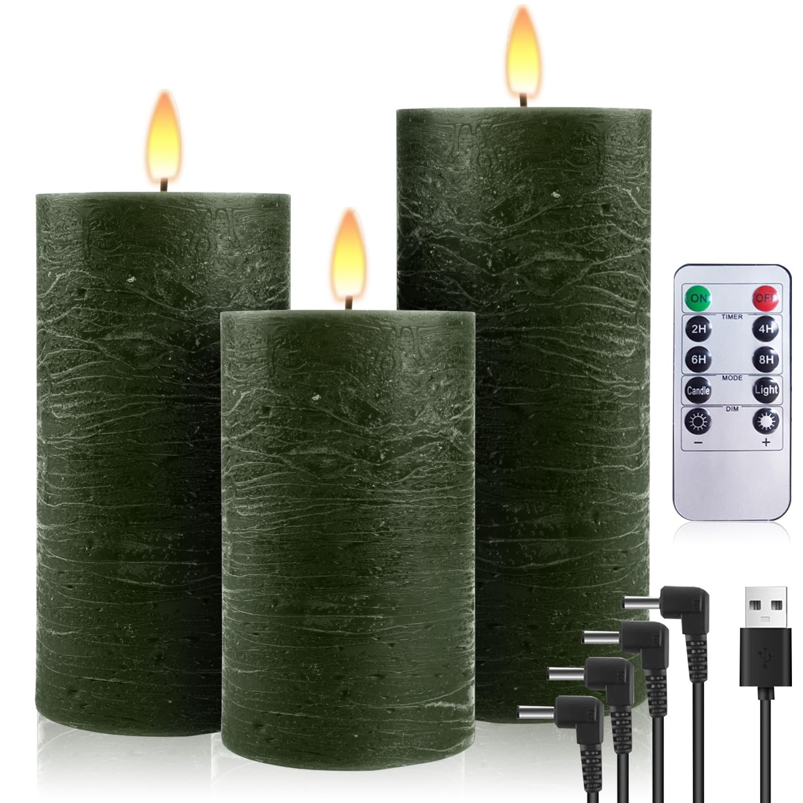 PinnWaa 3 Pack Rechargeable LED Candles with 10-Key Remote Control, Waterproof Rechargeable Candles, Flameless Real Wax Flickeri