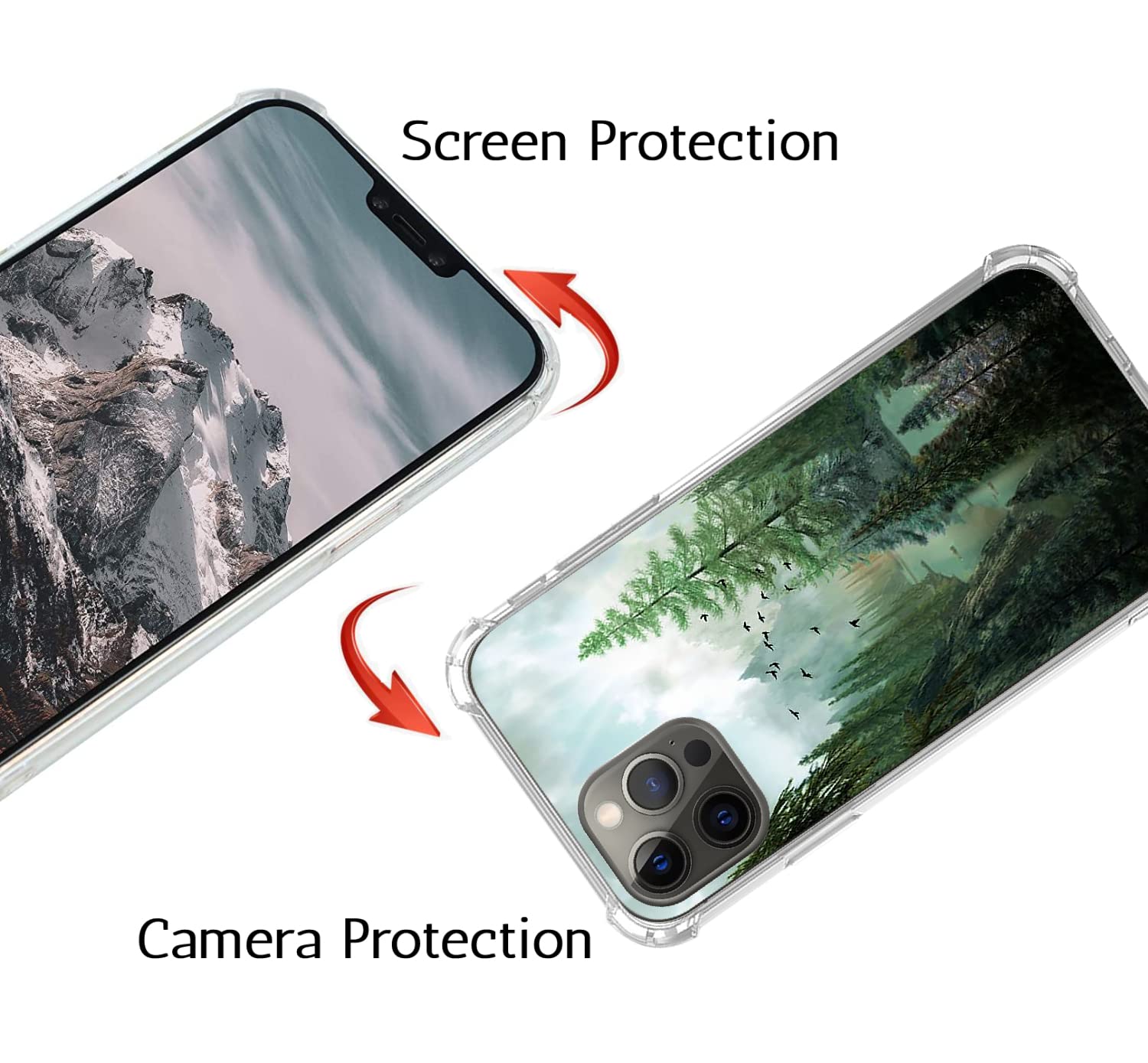 WidofvSpky iPhone 12/12 Pro Phone Case Mountain Birds Design TPU Bumper Cover